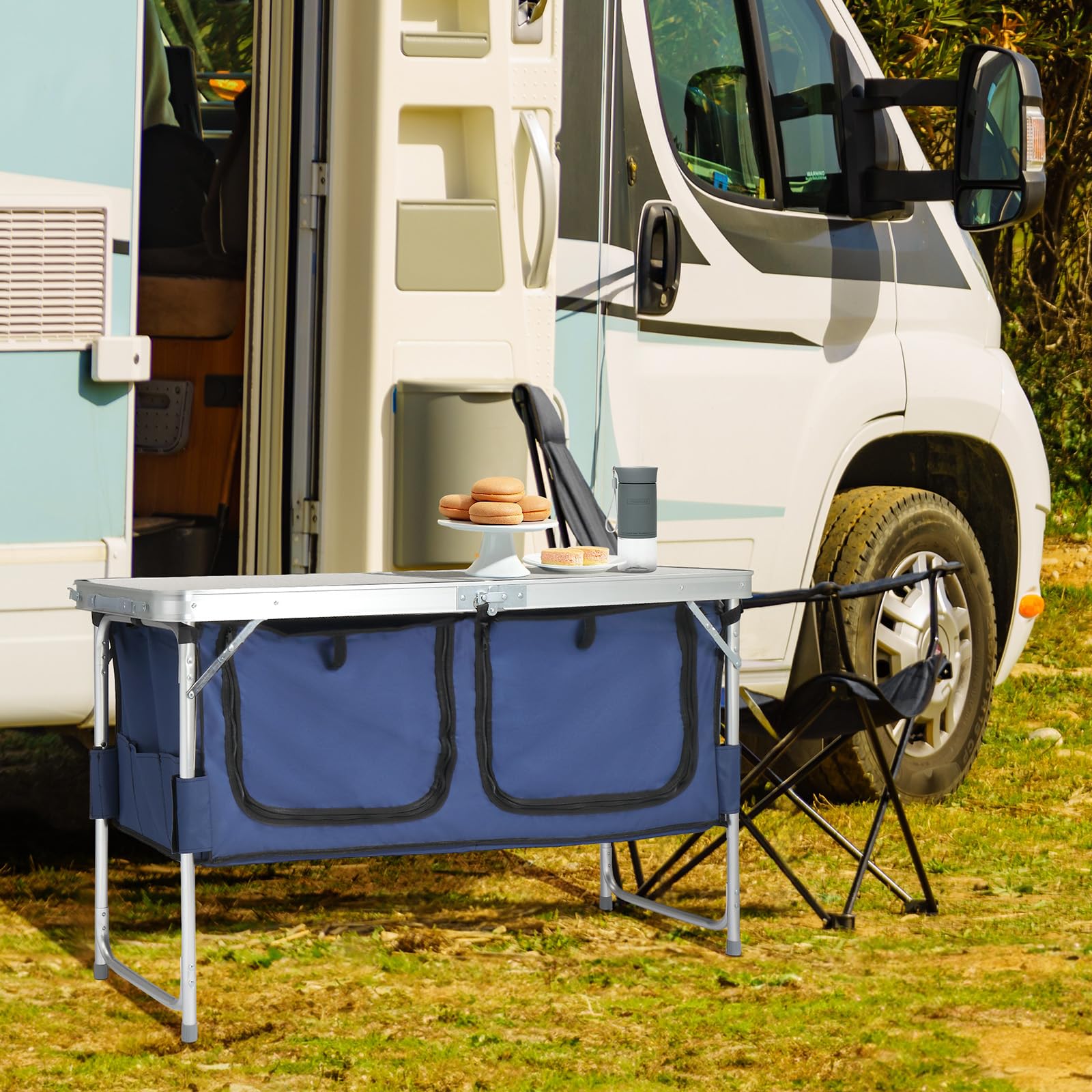 4 FT Folding Camping Table with Storage White