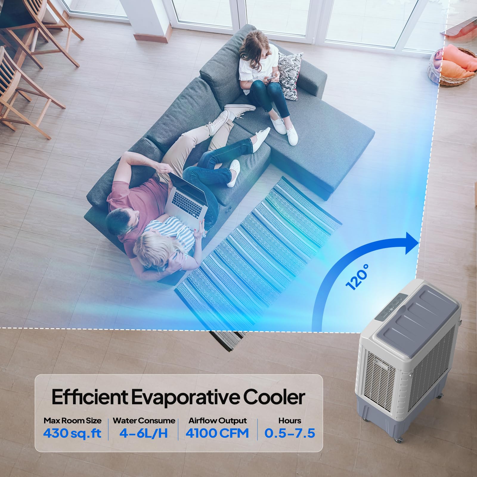 13.2Gal/50L Portable Evaporative Air Cooler with Remote Control