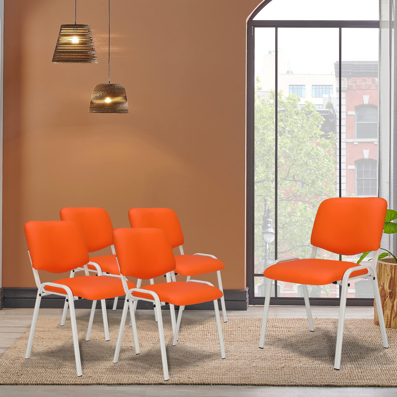 Office PU Stacking Chairs Armless Orange