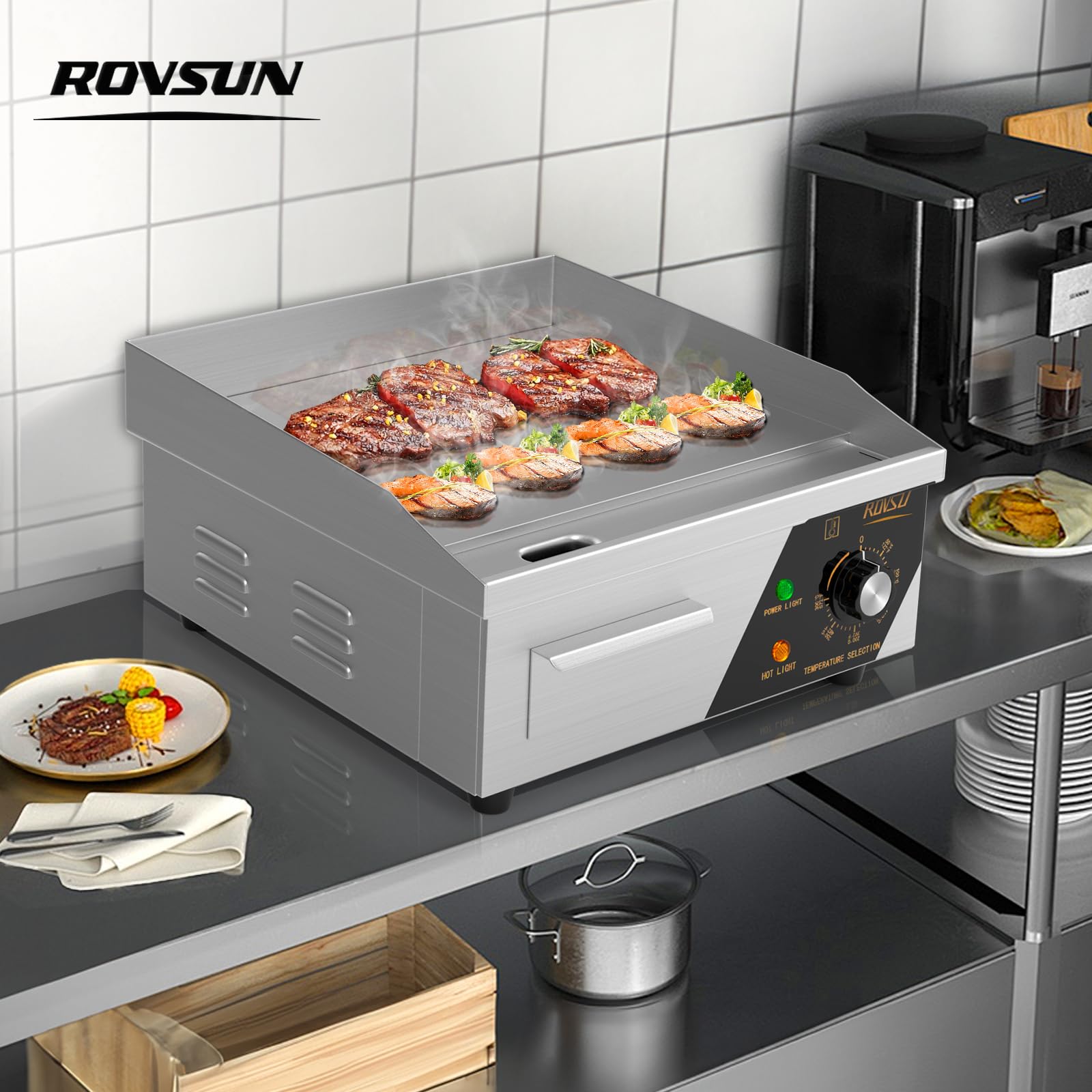 ROVSUN 14" 1500W 110V Commercial Electric Griddle Countertop