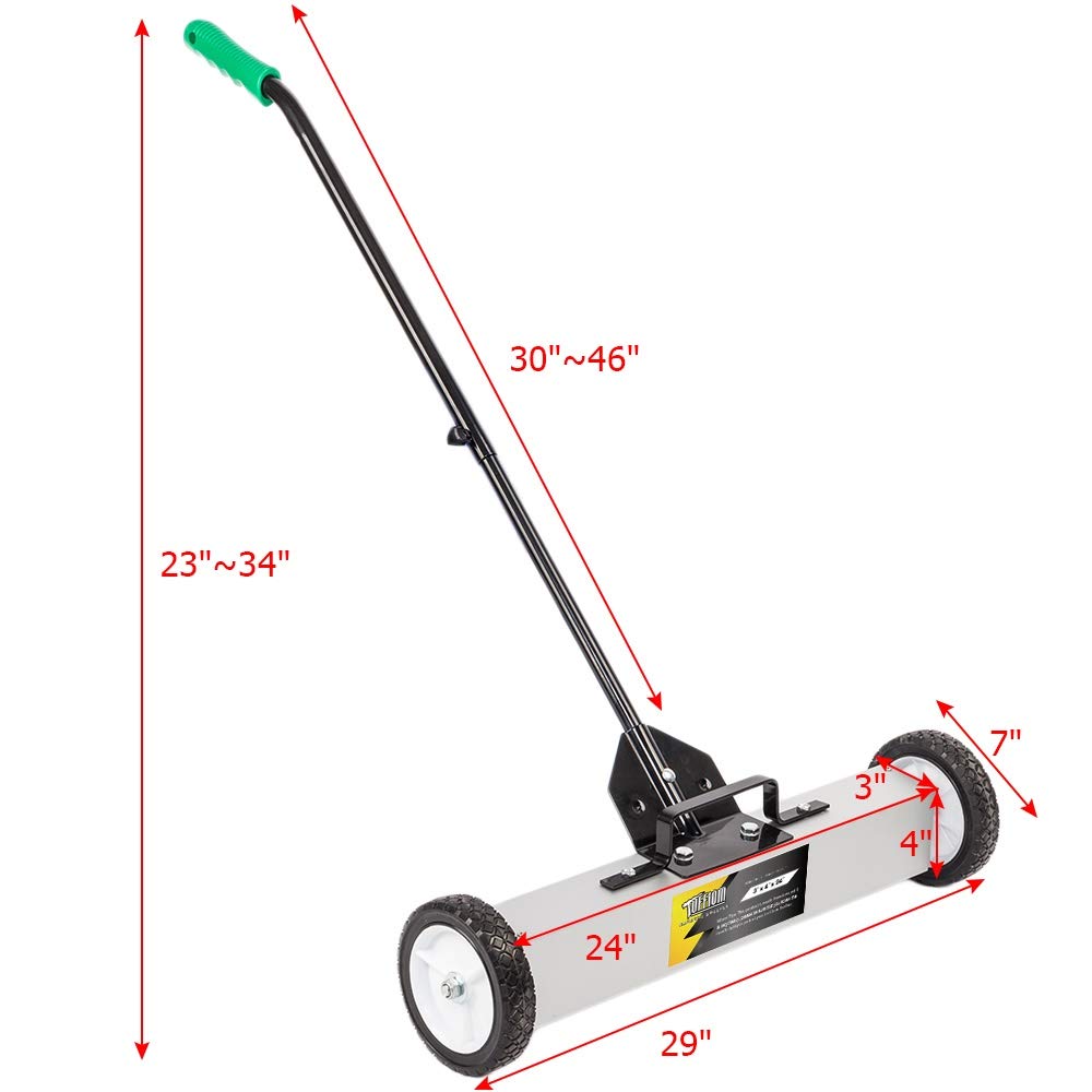 24" 50 LBS Capacity Rolling Magnetic Sweeper Floor Pickup with Release