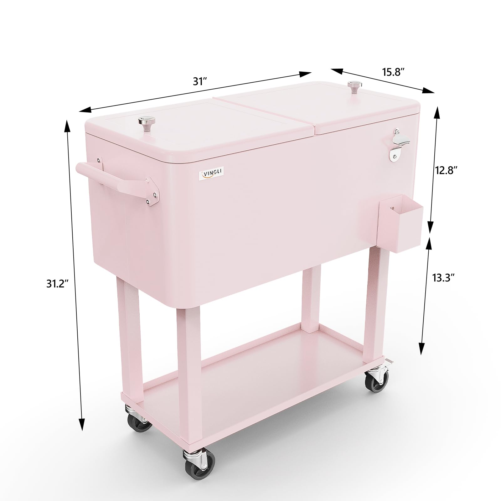 80 Quart Portable Outdoor Patio Rooling Cooler Cart Pink