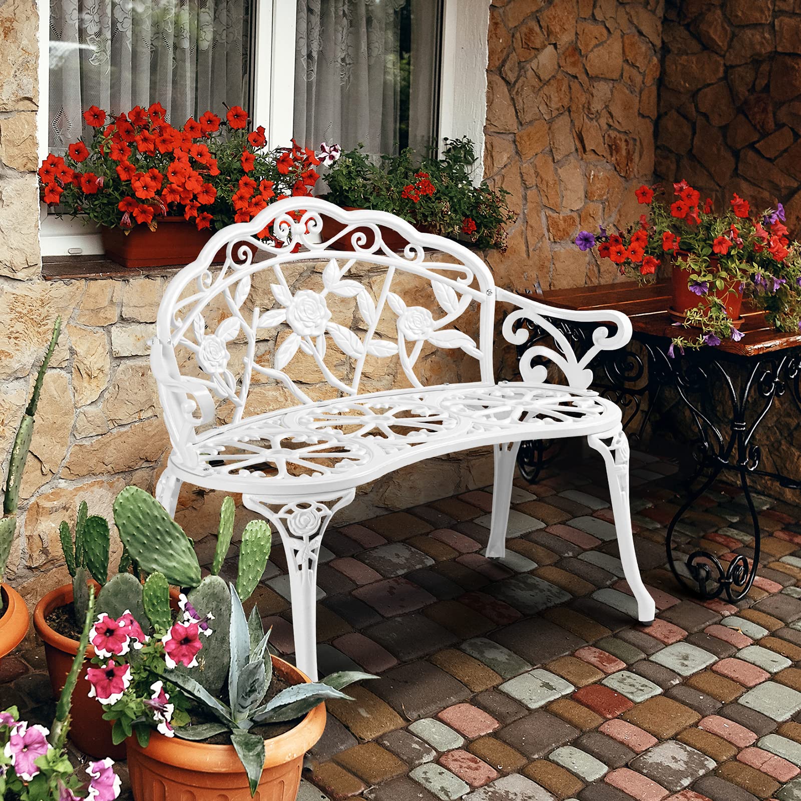 38.5 Inch Outdoor Bench Cast Aluminium White