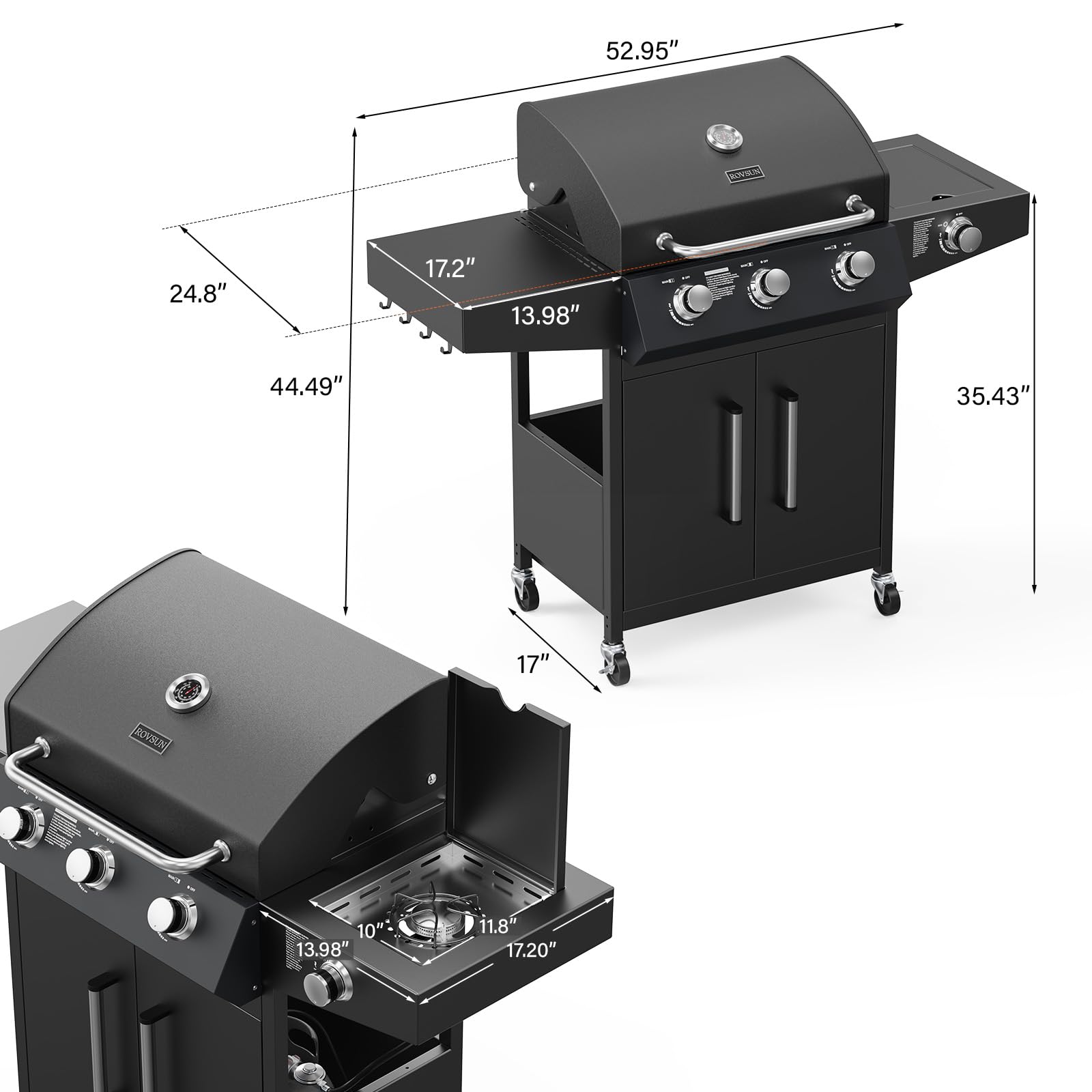 ROVSUN 3 Burner 46,000 BTU Propane Gas Grill with Side Burner