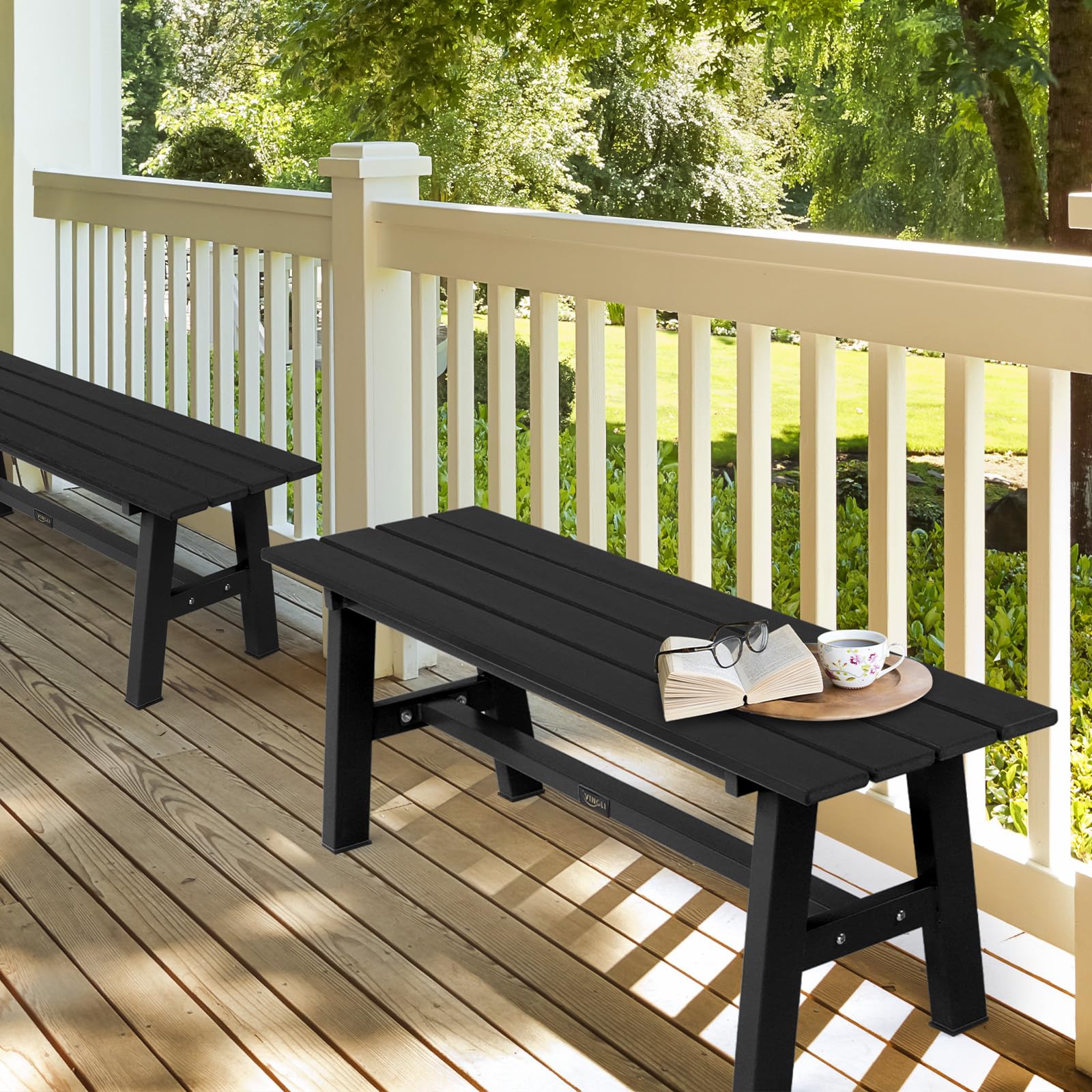 47 Inch HDPE Outdoor Bench with Metal Legs Black