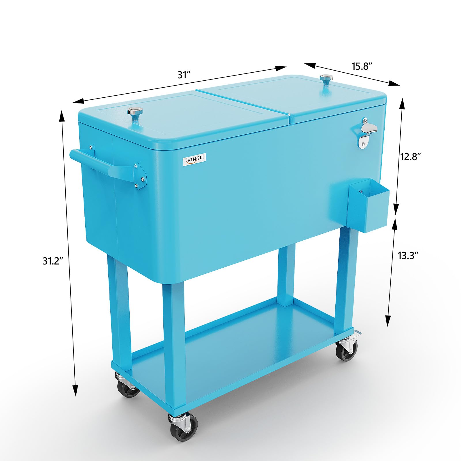 80 Quart Portable Outdoor Patio Rooling Cooler Cart Light Blue