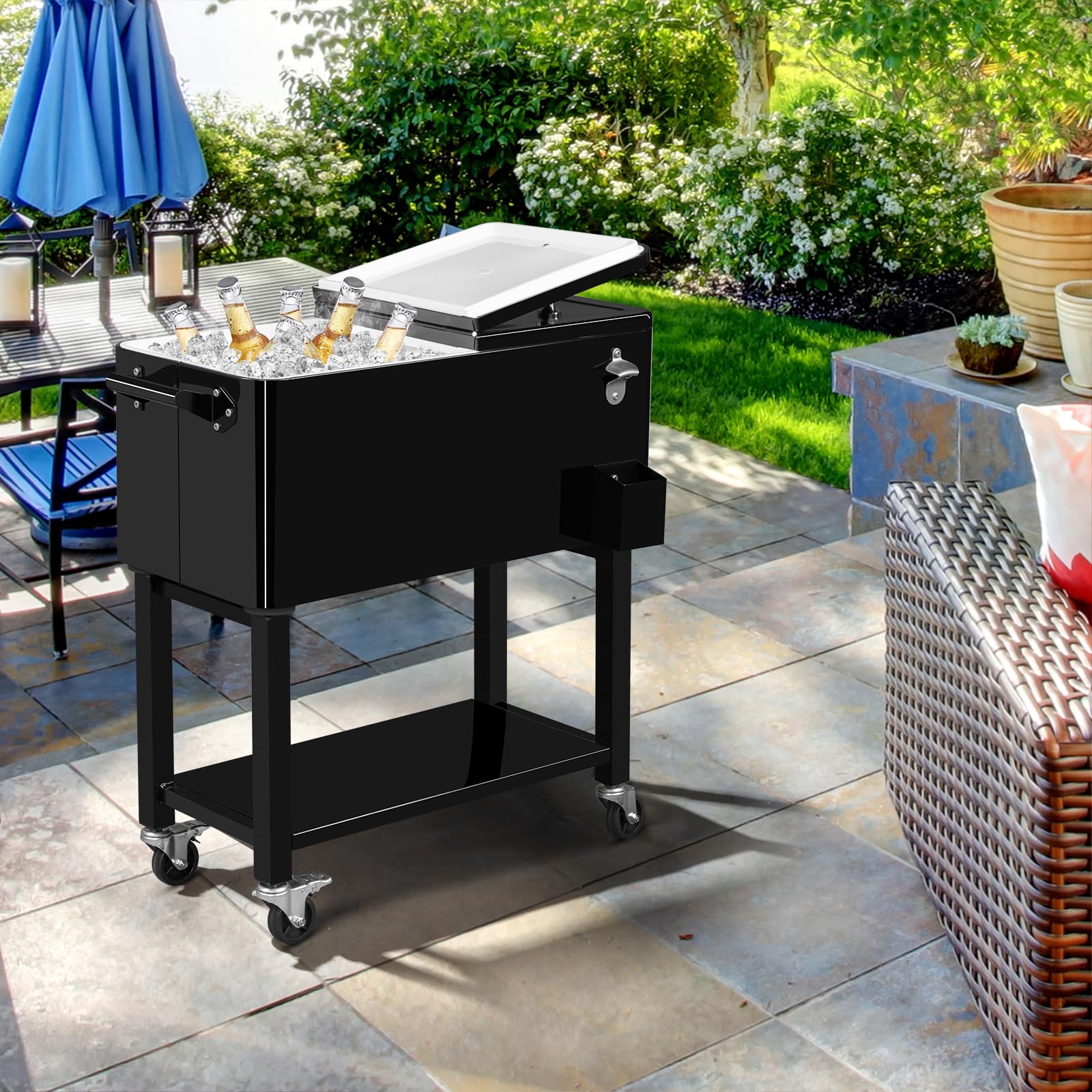 80 Quart Portable Patio Rooling Cooler Cart Detachable Black