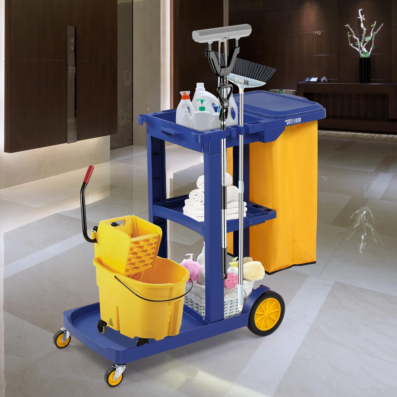 3-Tier Shelf Small 500lbs Capacity Janitorial Cart Blue