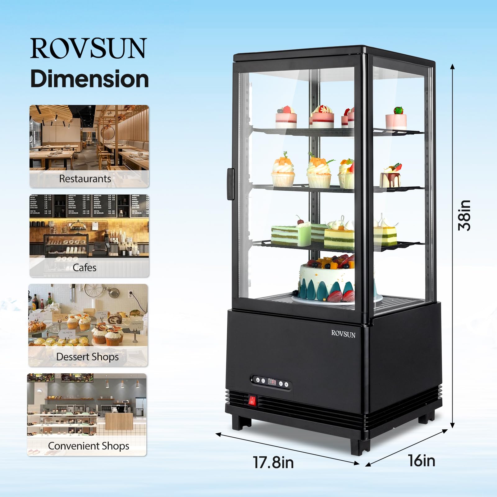 ROVSUN 3 Cu.Ft. 170W 110V Four-Sided Refrigerated Bakery Display Case Countertop