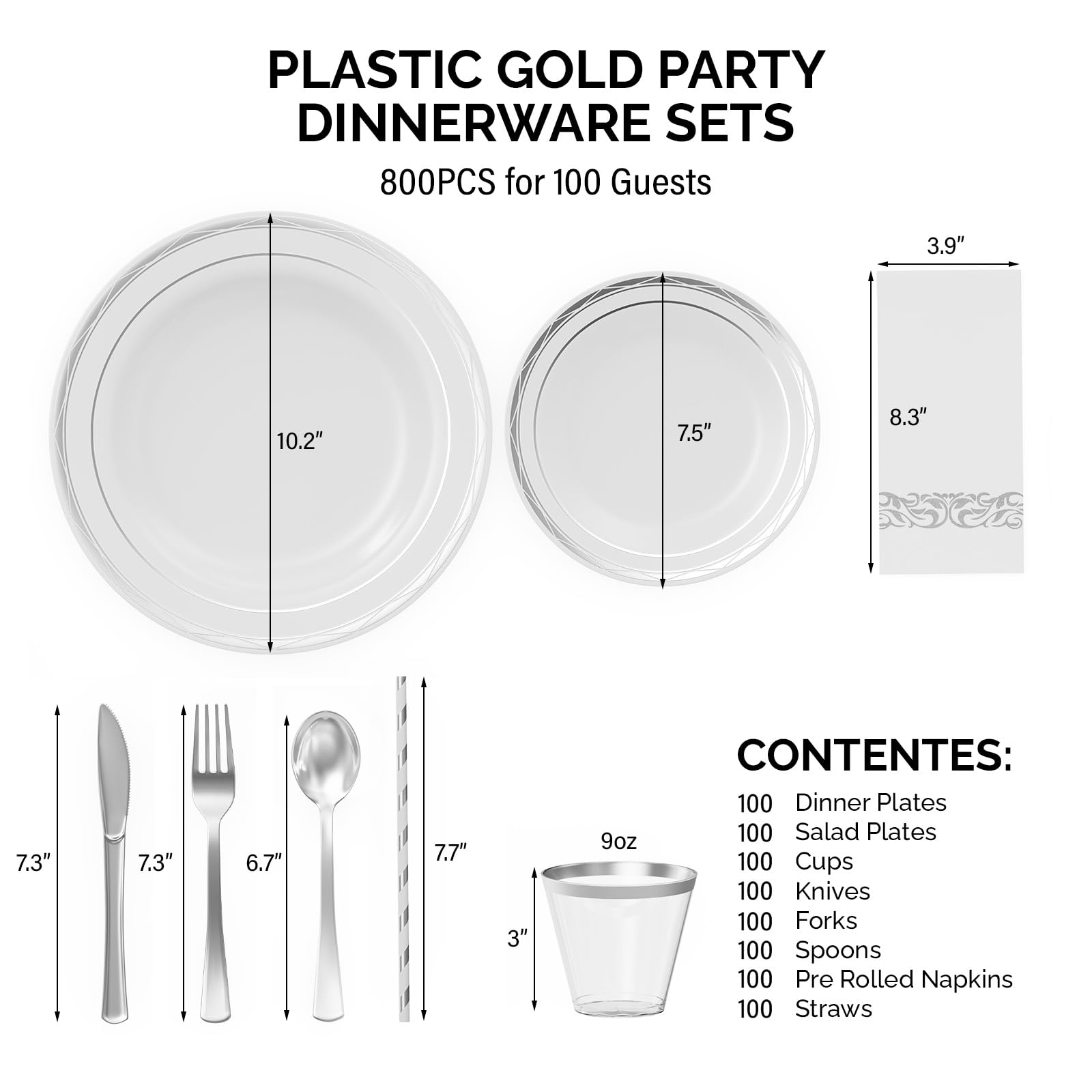 ROVSUN 800 Pieces Silver Disposable Dinnerware Set