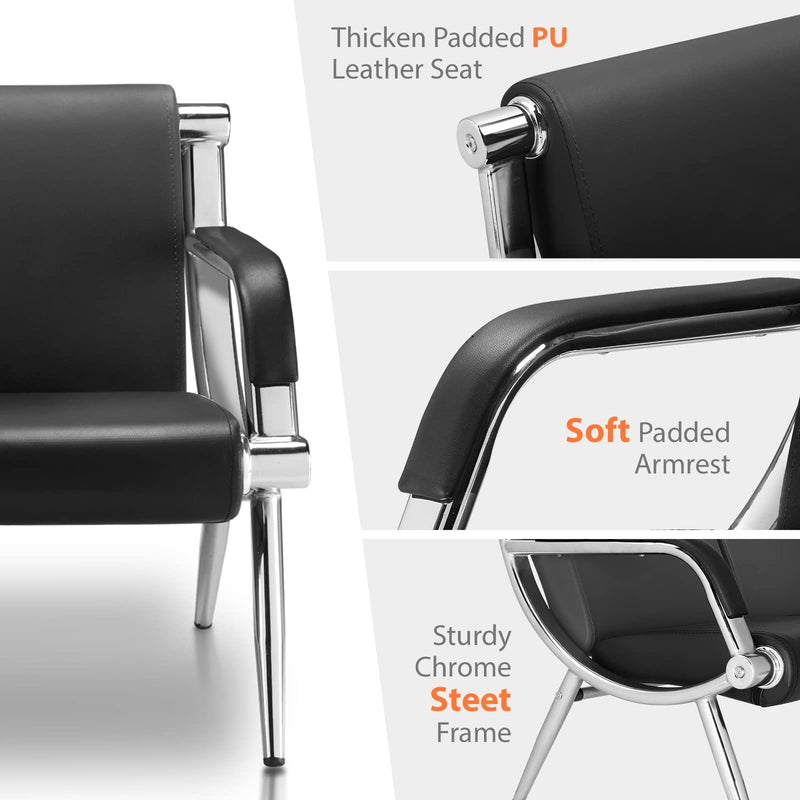 51 Inches 2 Seat Waiting Chair Bench Seating PU Leather Black