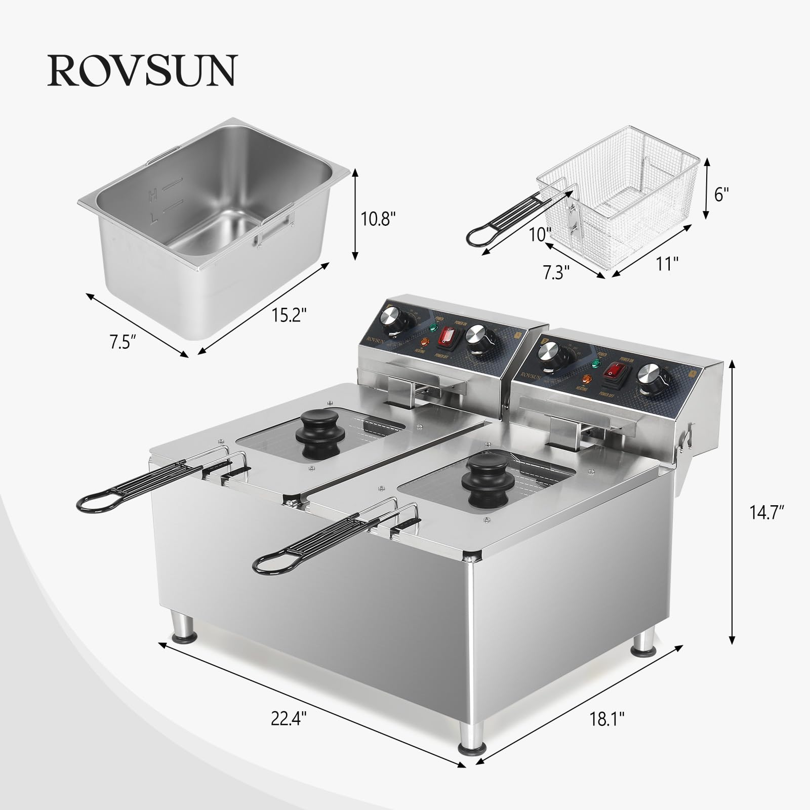 ROVSUN 36QT 240V 6600W Double Tank Electric Deep Fryer with Timer