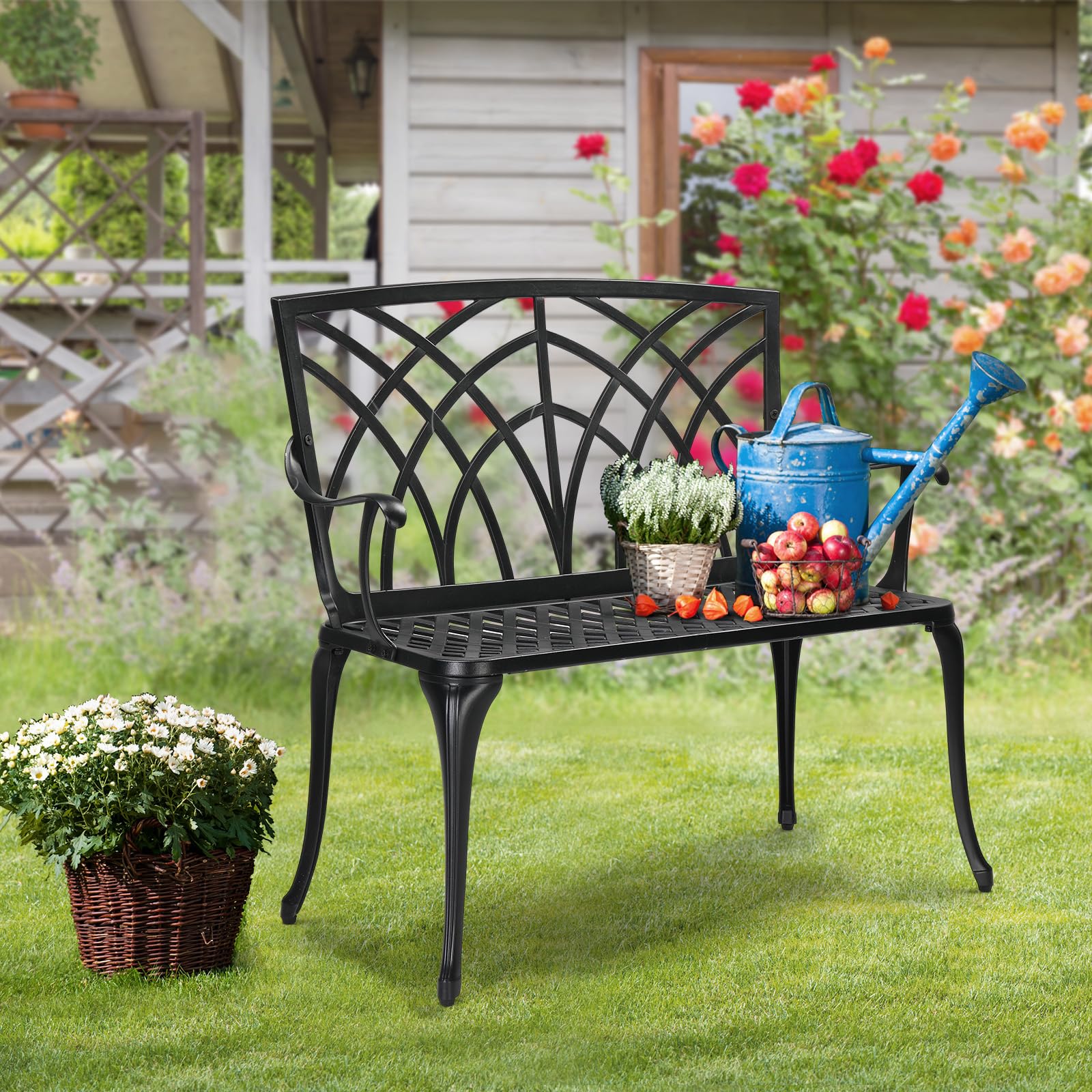 38" Outdoor Bench Cast Aluminium Black