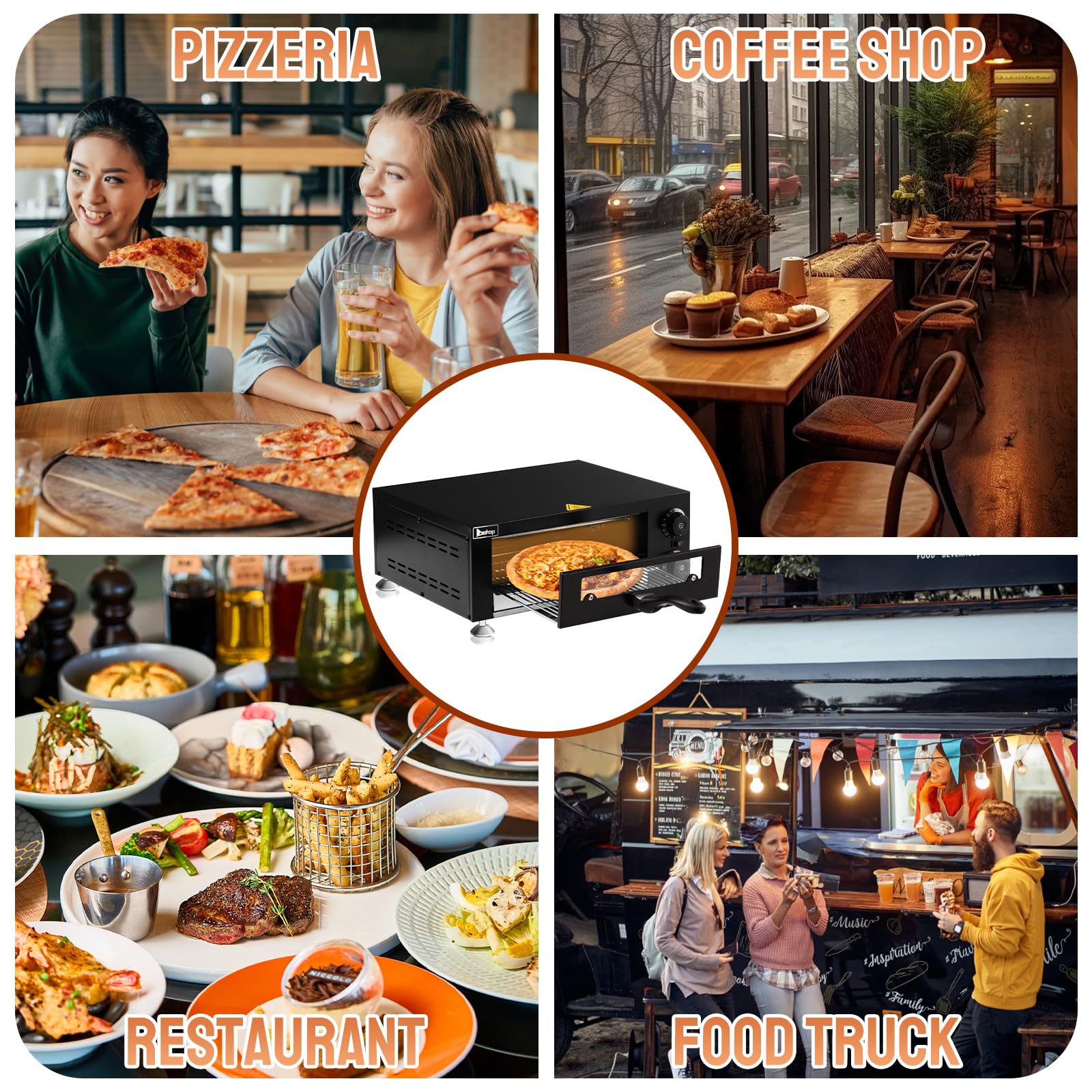 18.7" 1100W 110V Single Deck Pizza Oven with Visible Window Black