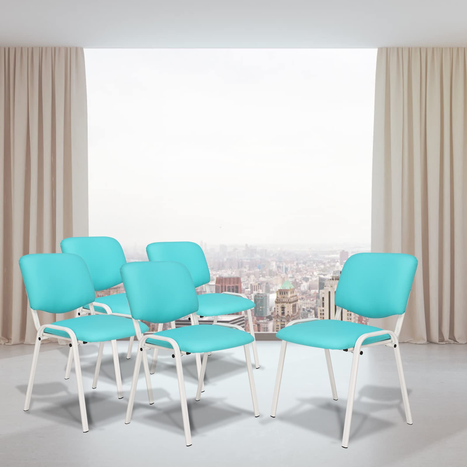 Office PU Stacking Chairs Armless Blue