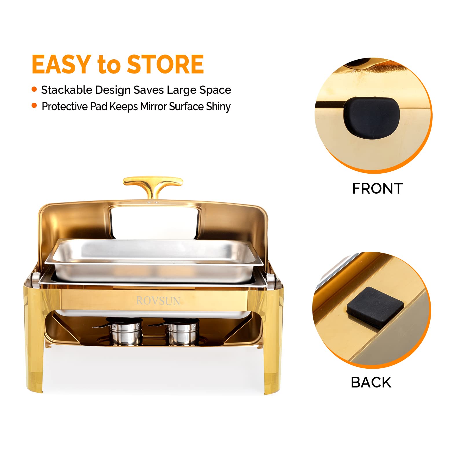 ROVSUN 9 QT Gold Rectangular Roll Top Chafing Dish Buffet Set with Glass Window