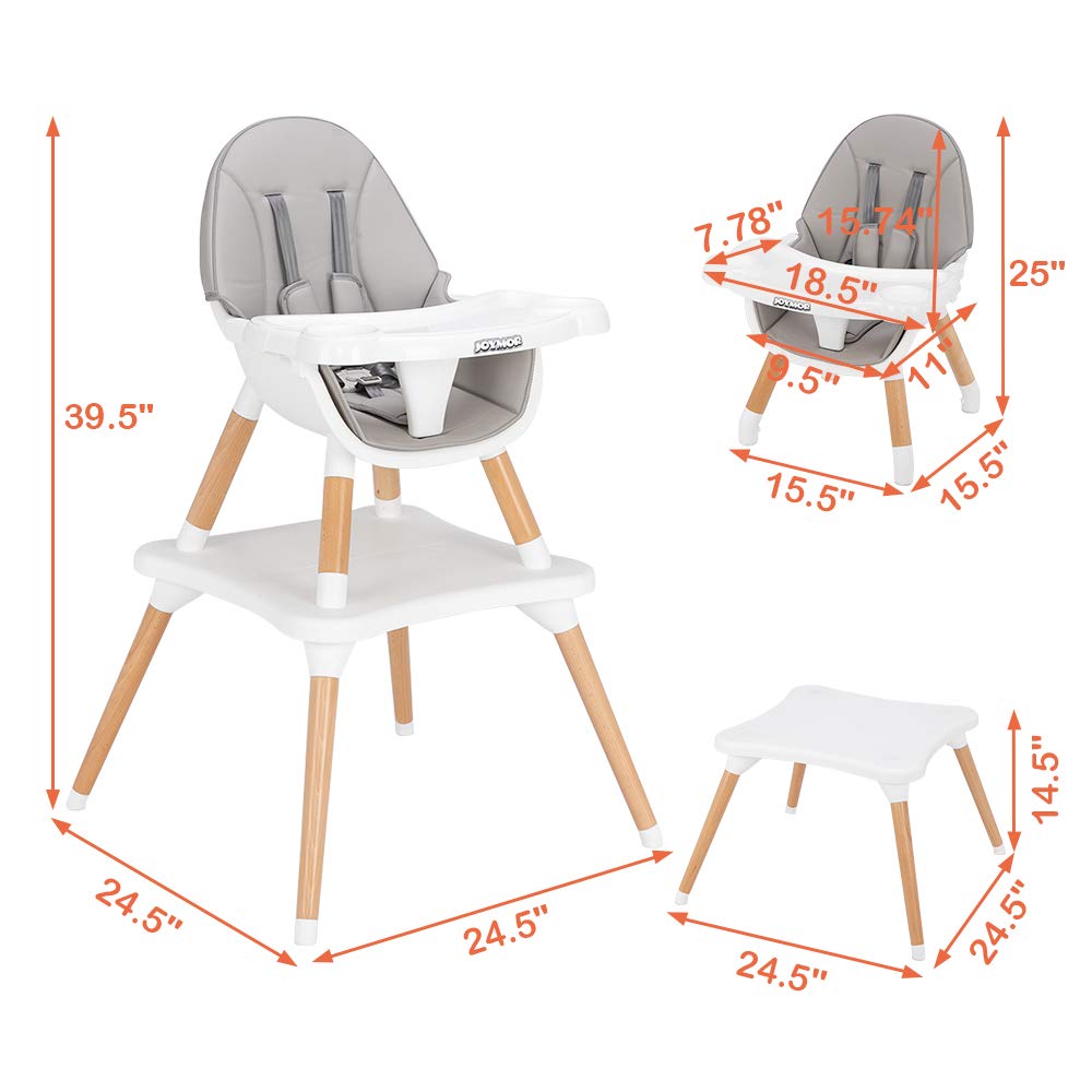 5 in 1 Convertible Baby High Chair for Babies to Toddlers Grey