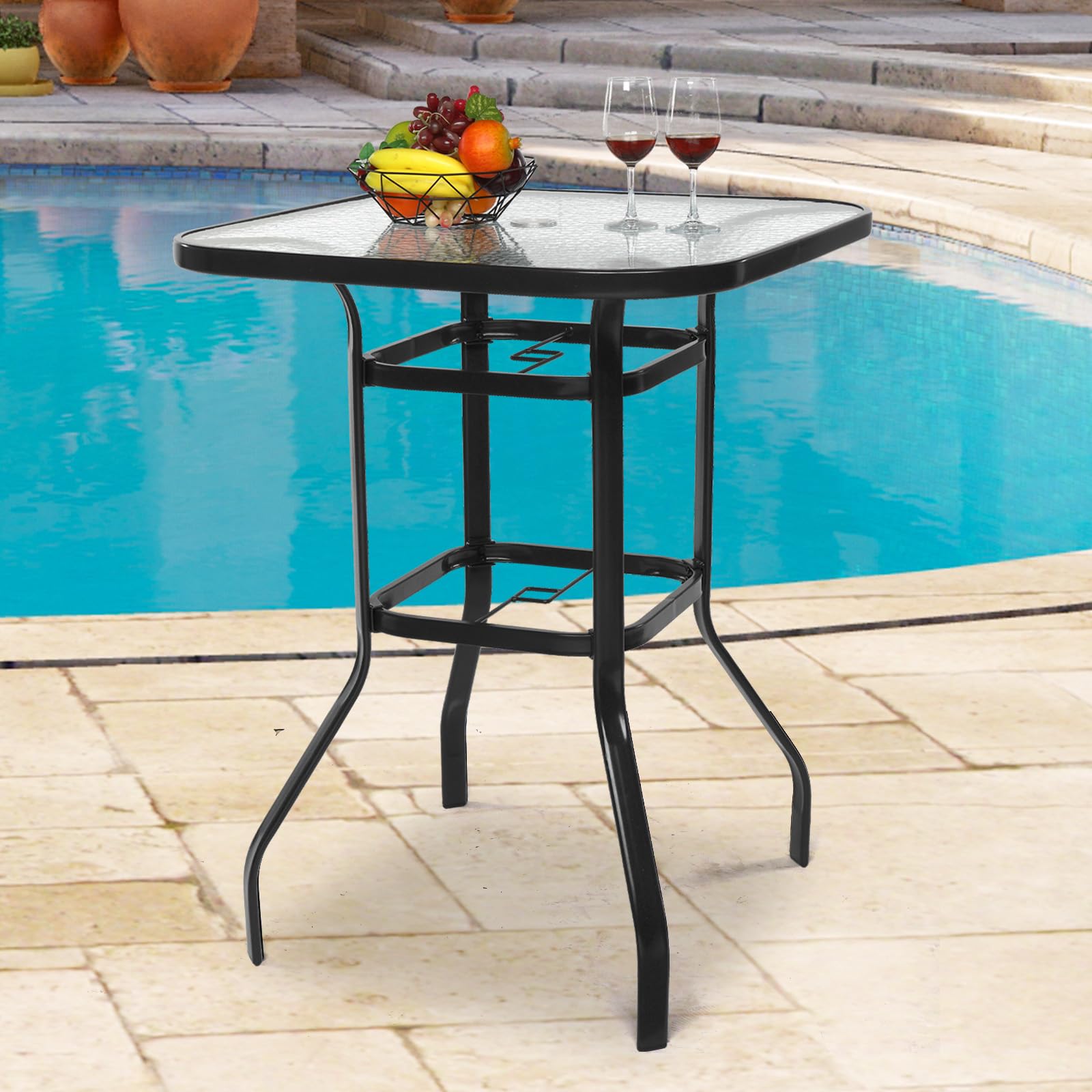 40 Inch Outdoor Bar Table with Umbrella Hole Blcak