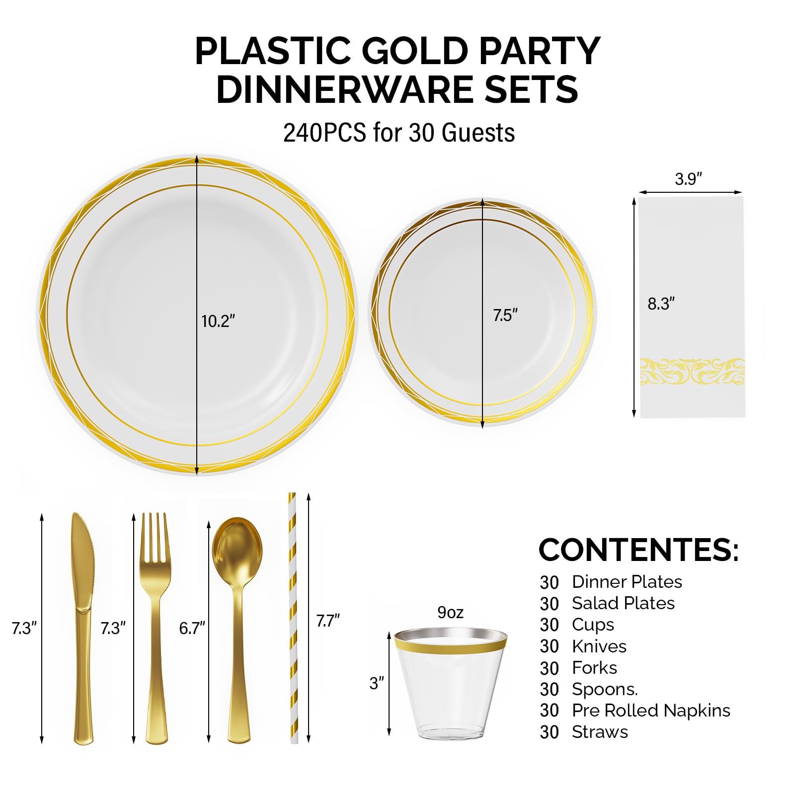 ROVSUN 240 Pieces Gold Disposable Dinnerware Set