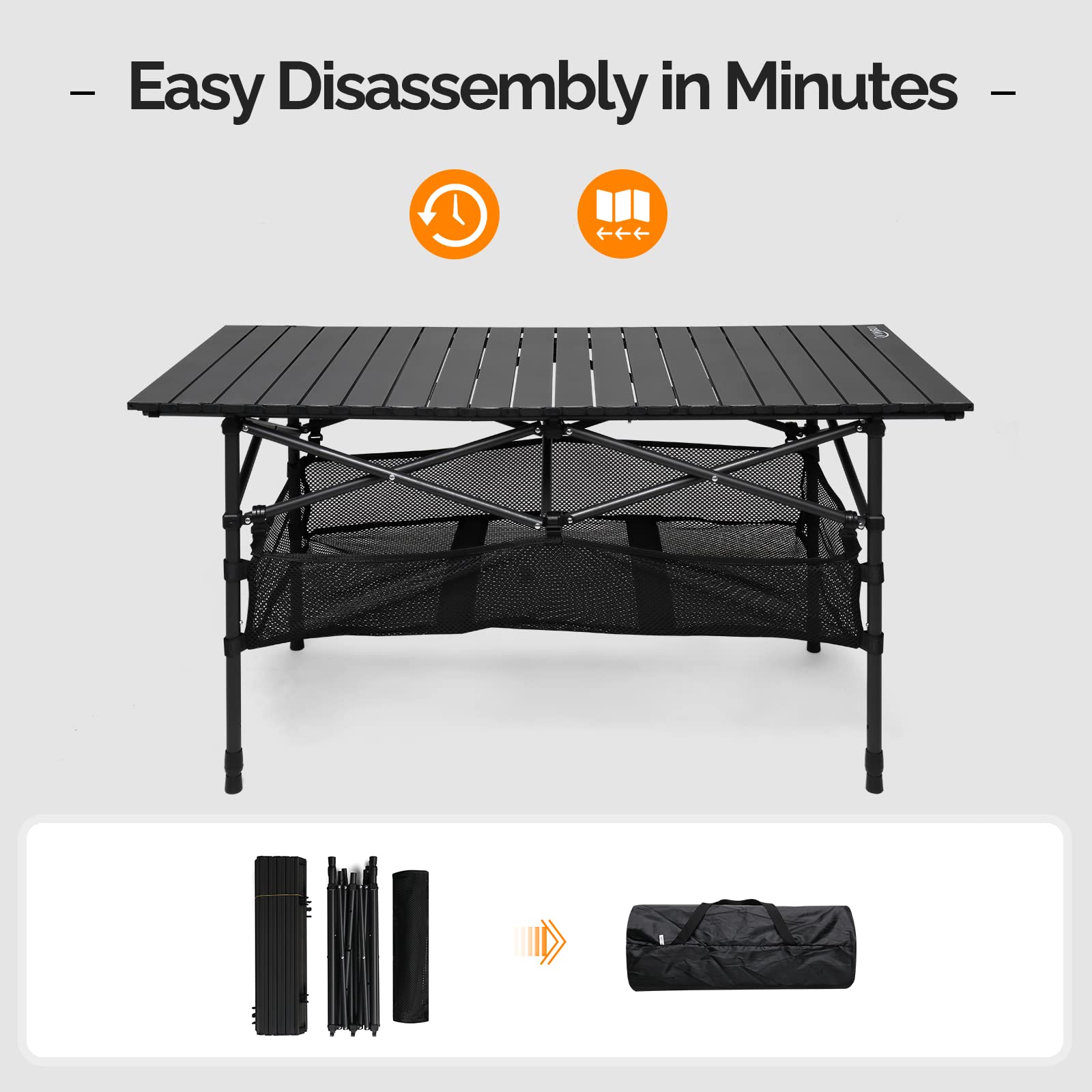 4 FT Aluminum Portable Roll Up Table with Storage & Bag Black