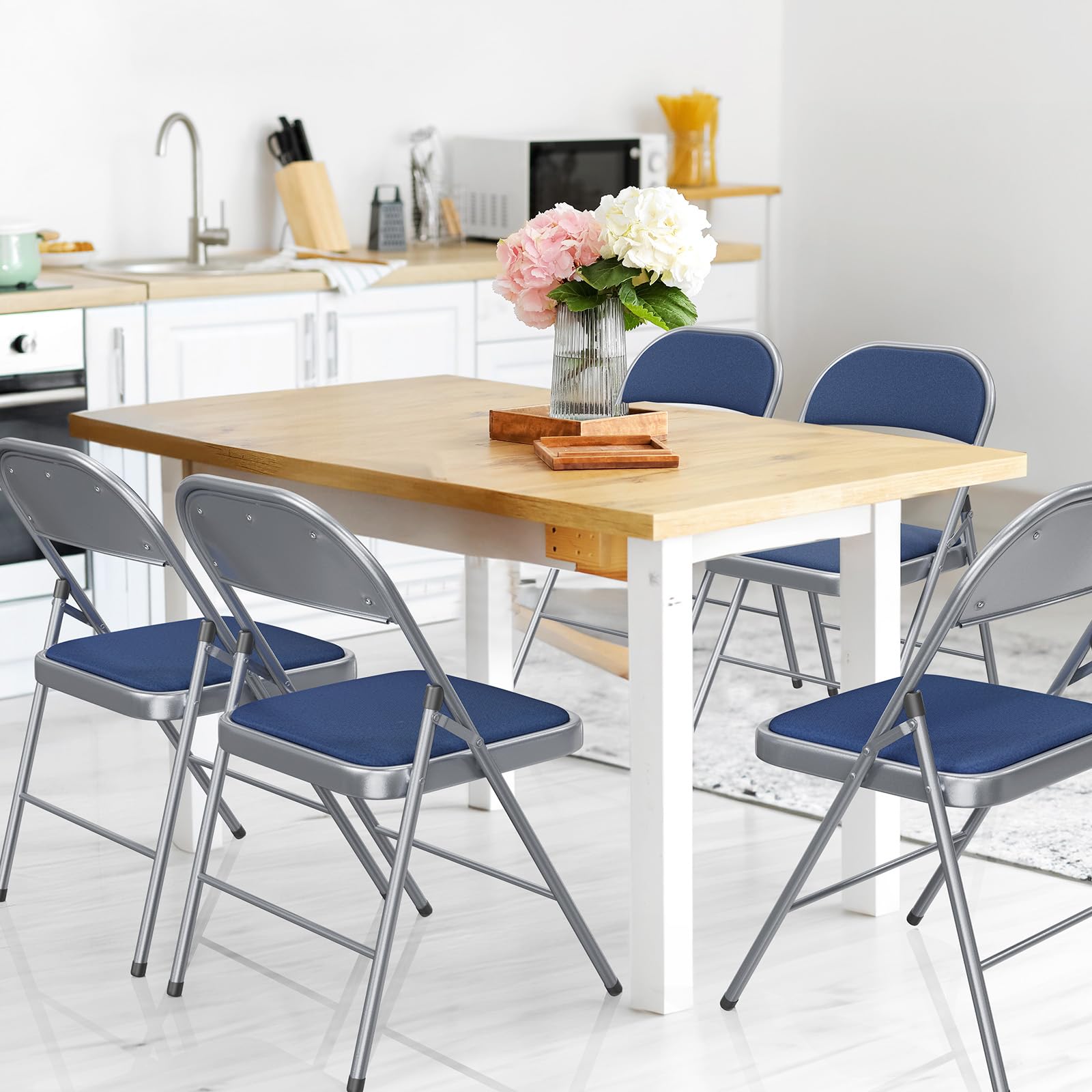 Folding Chairs with Fabric Seat Set & Back Blue