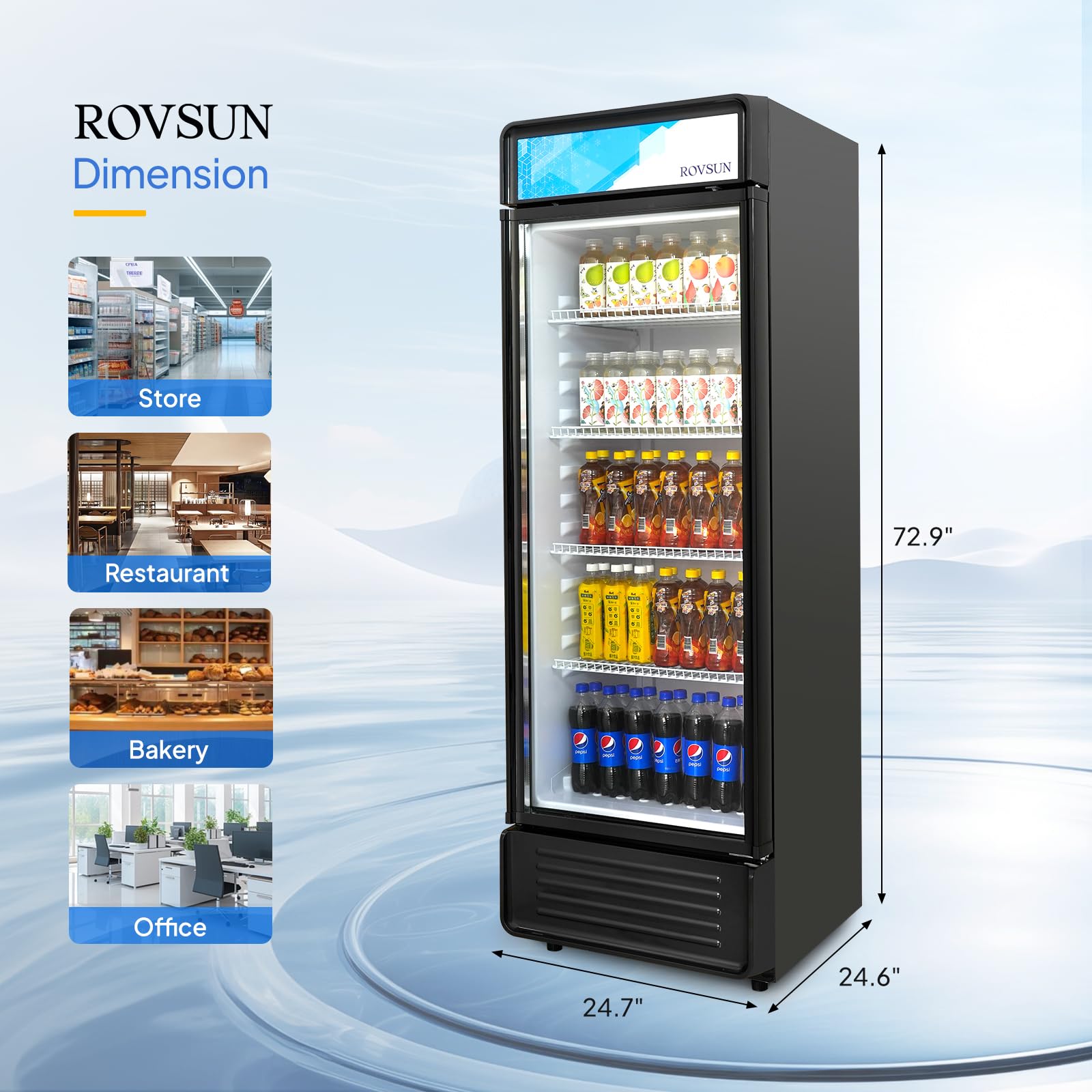 ROVSUN 12.2 Cu.Ft 280W 115V Black Commercial Beverage Refrigerator