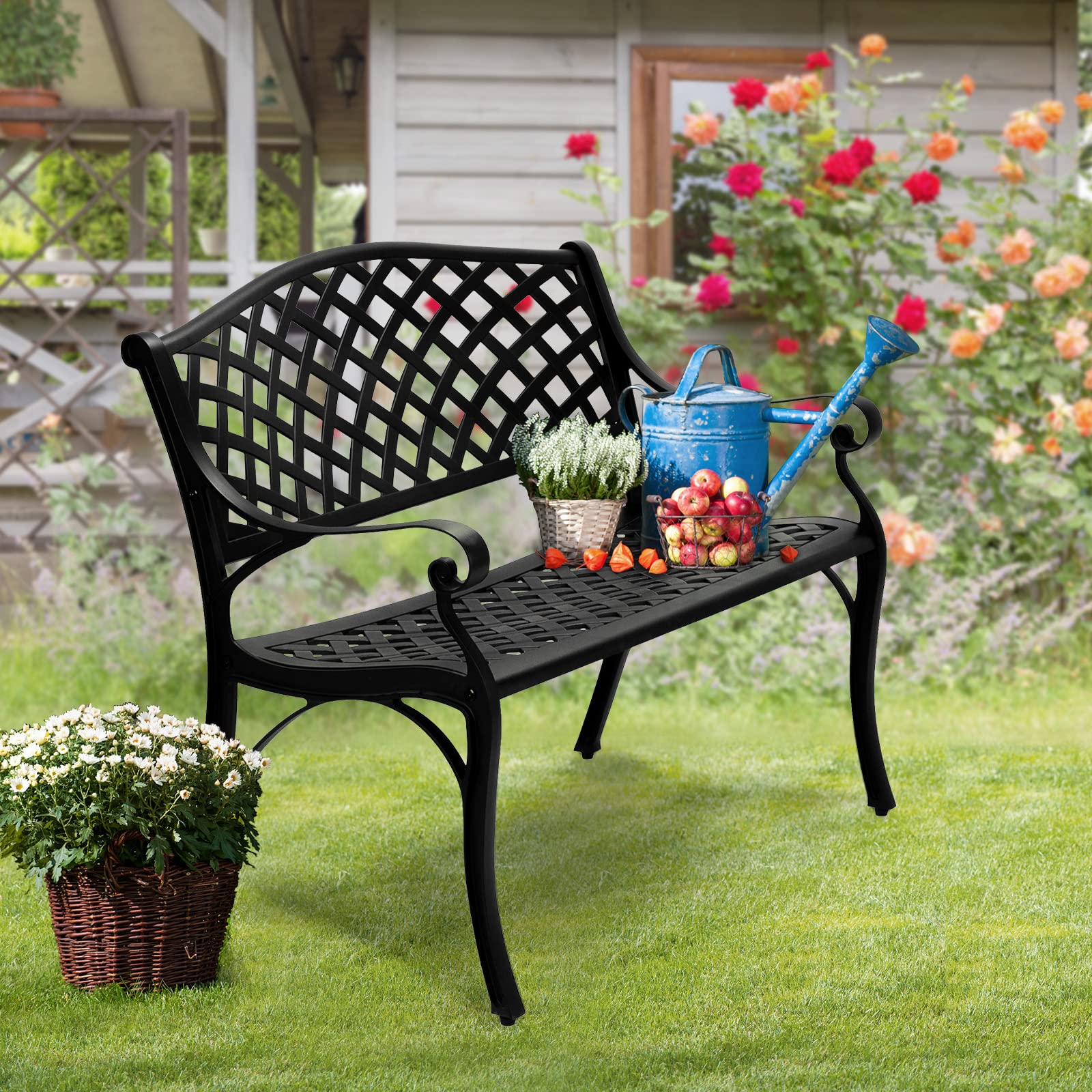 40.5 Inch Outdoor Bench Cast Aluminium Black