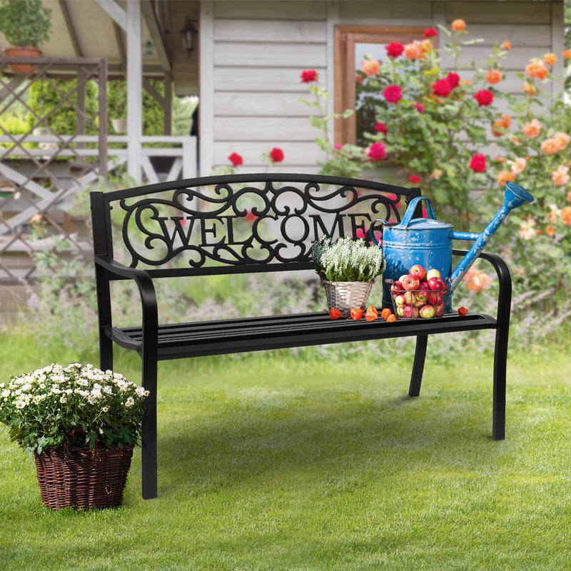 50 Inch Outdoor Bench Metal with Welcome Back