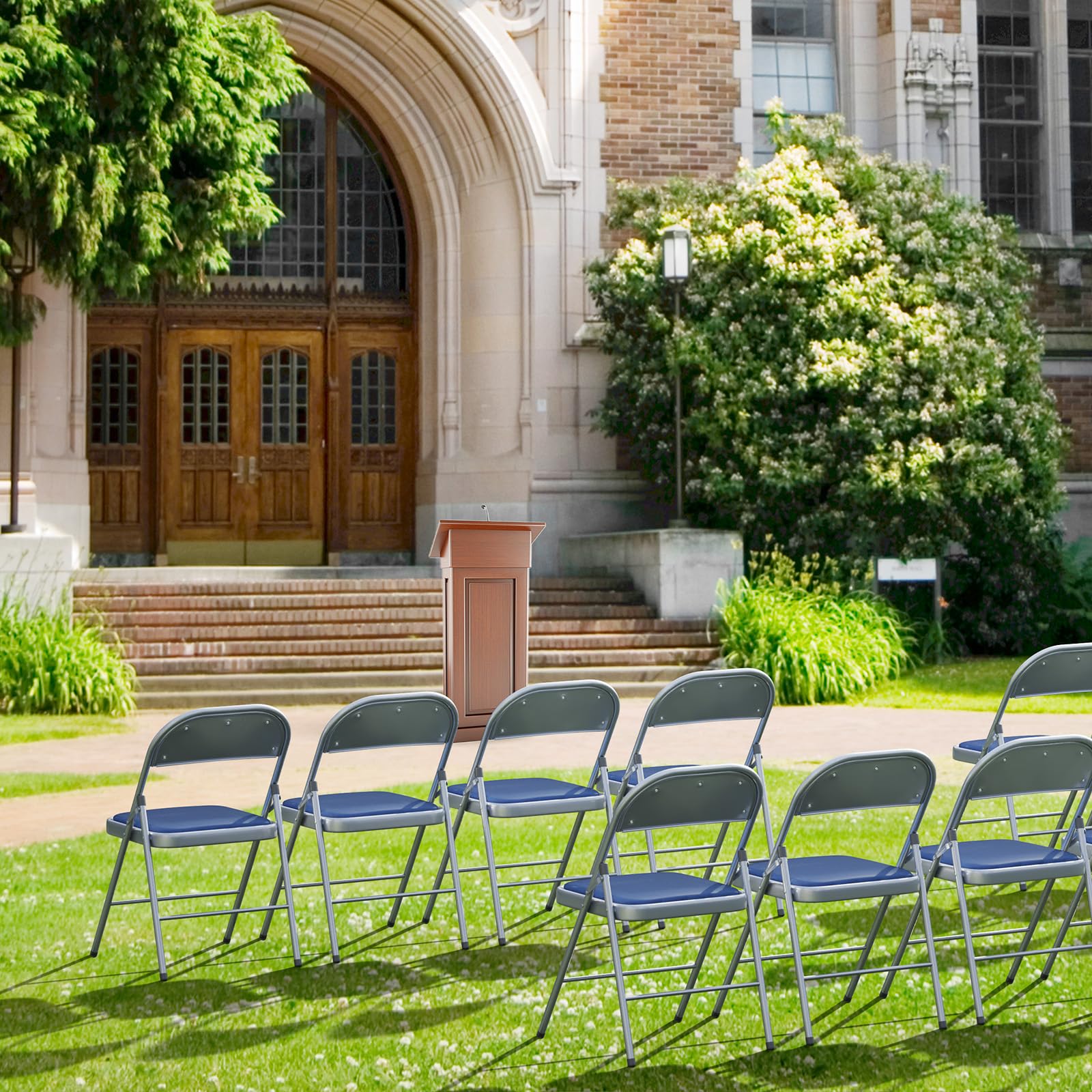 Folding Chairs with PU Leather Seat Set & Back Blue