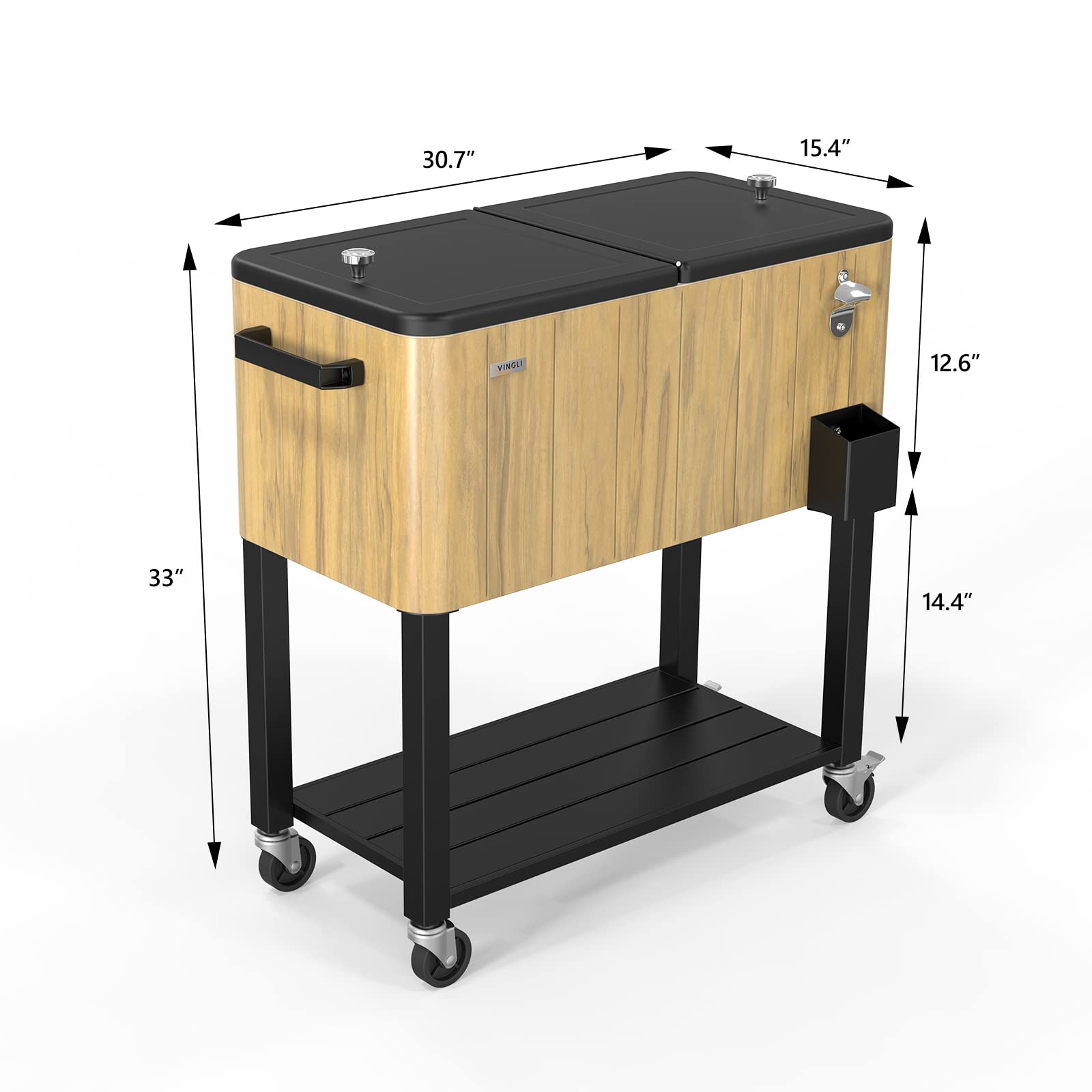 80 Quart Portable Outdoor Patio Rooling Cooler Cart Light Oak