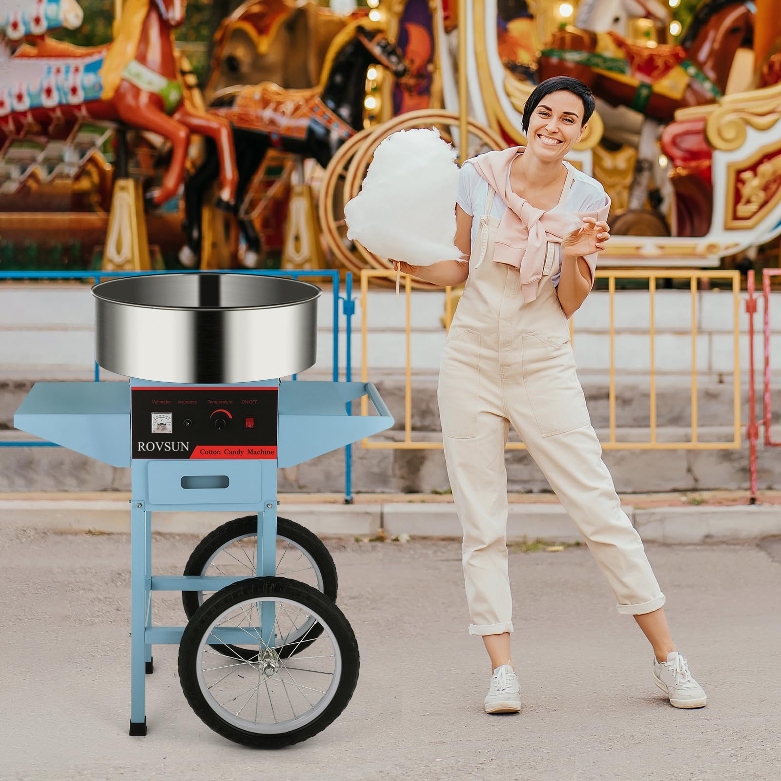 ROVSUN 21 Inch 980W 110V Cotton Candy Machine with Cart Blue