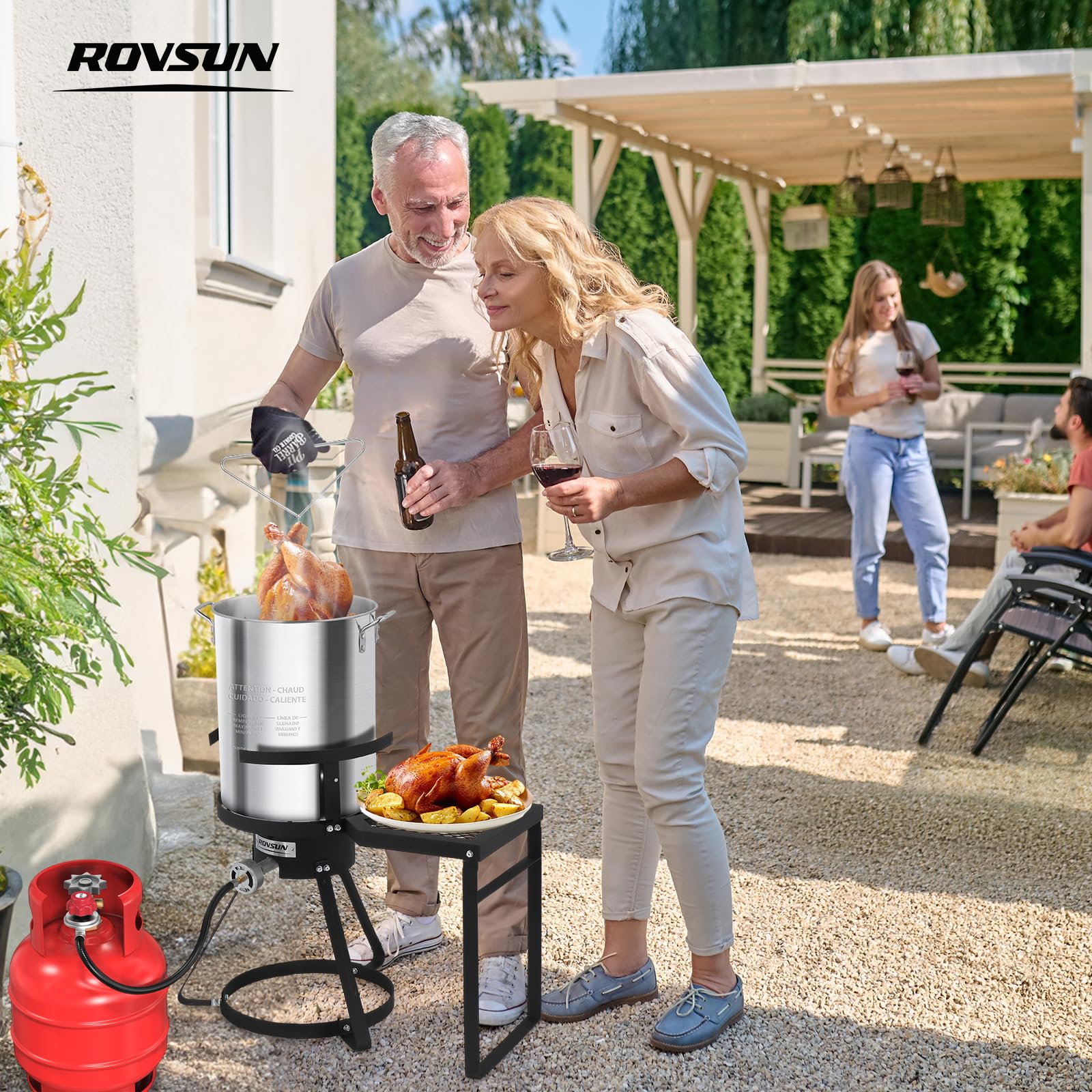 ROVSUN 30 QT Turkey Fryer & 10 QT Fish Fryer Kit & 55,000BTU Propane Stove with Shelf