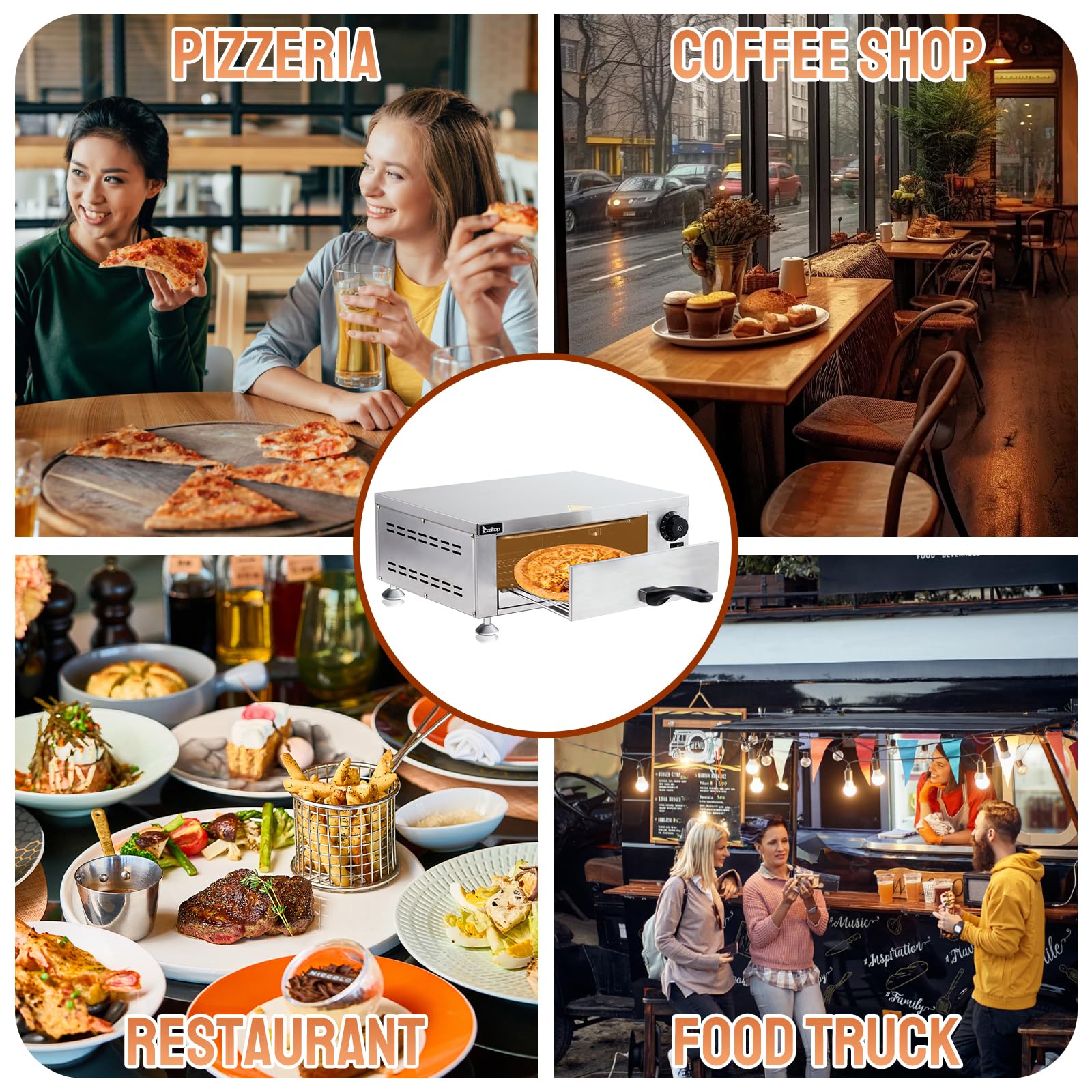 18.7" 1100W 110V Single Deck Pizza Oven Countertop Silver