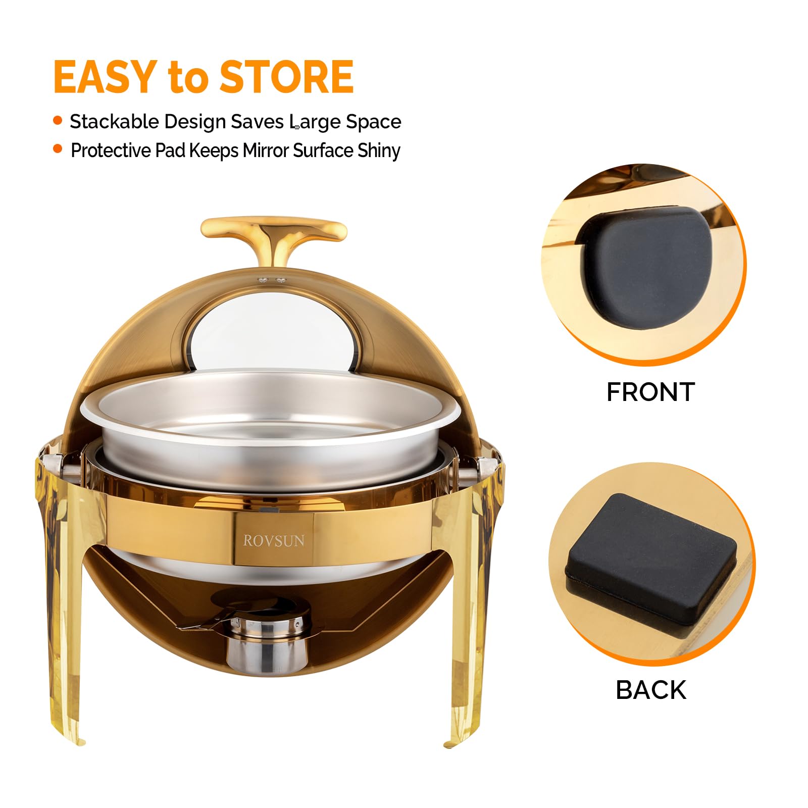 ROVSUN 6 QT Gold Roll Top Round Chafing Dish Buffet Set with Glass Window