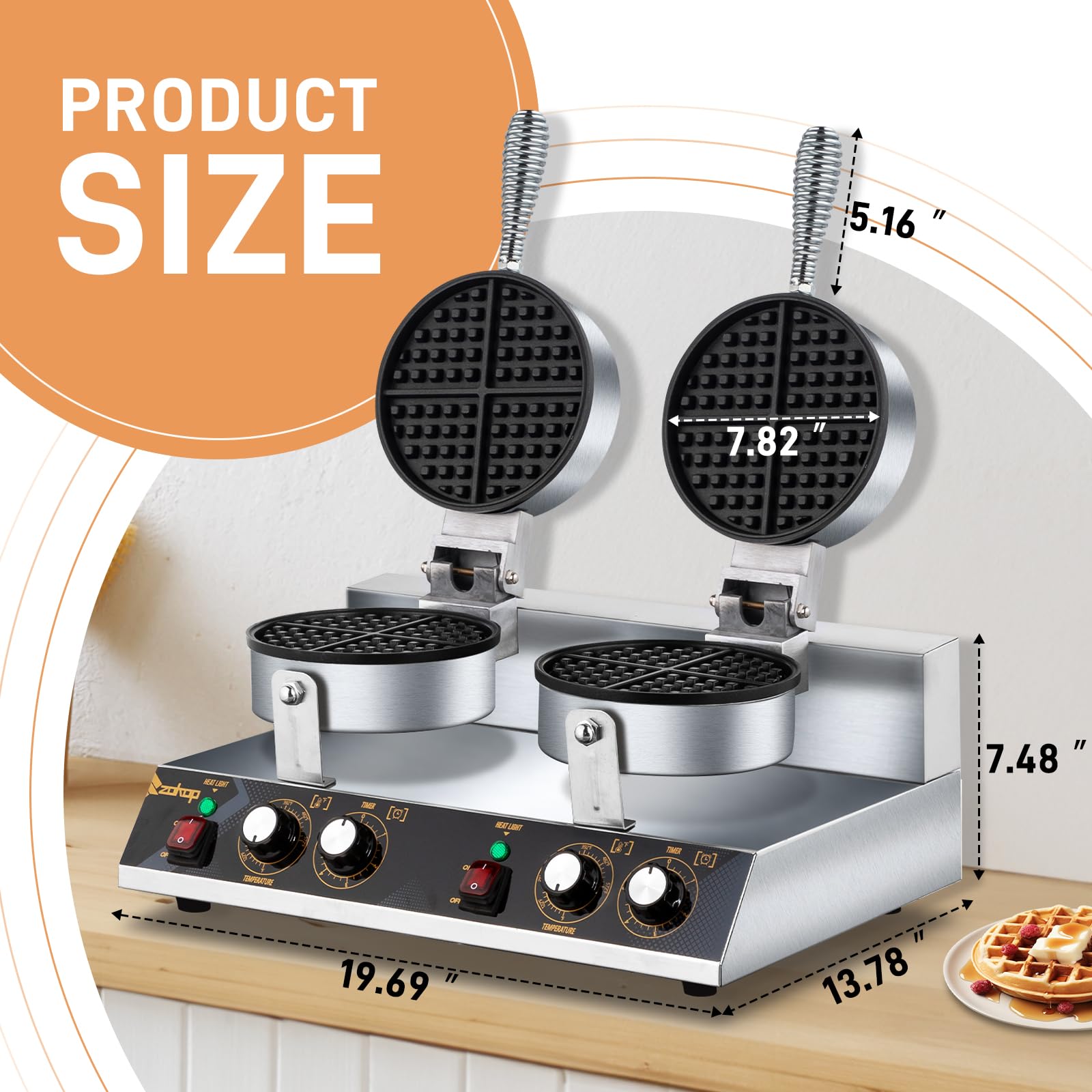 ZOKOP 2400W 110V Double Head Round Waffle Maker