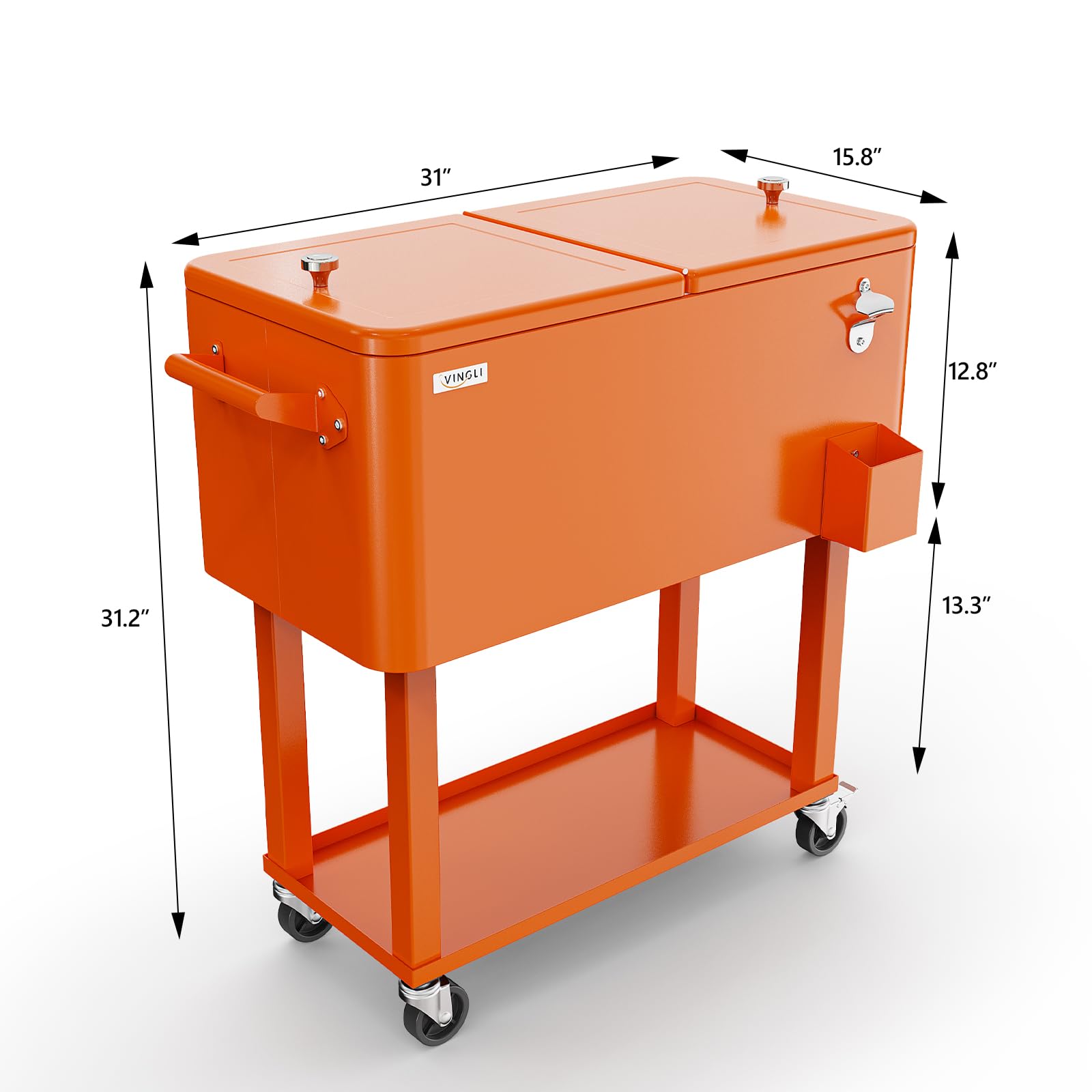 80 Quart Portable Outdoor Patio Rooling Cooler Cart Orange