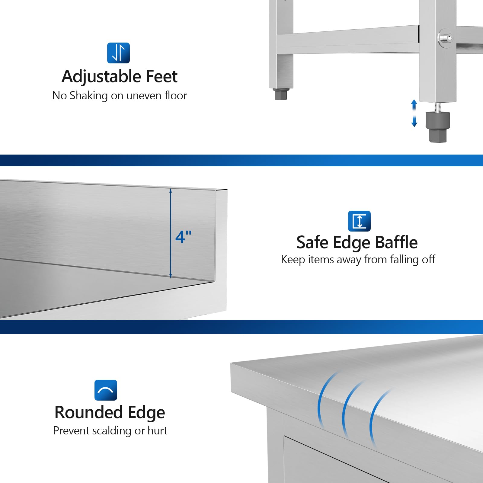 ROVSUN 36 x 24 Inches Stainless Steel Table with 2 Drawers