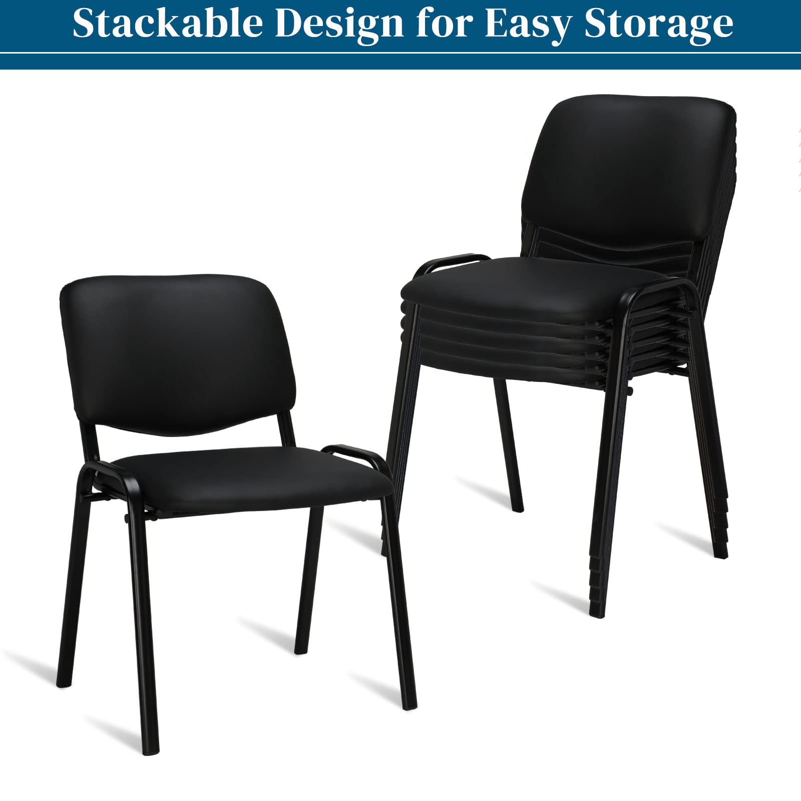 Office PU Stacking Chairs Armless Black