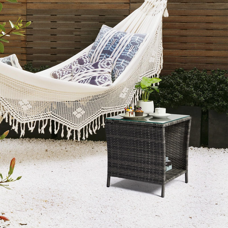 Outdoor Wicker Side Table with Storage Grey