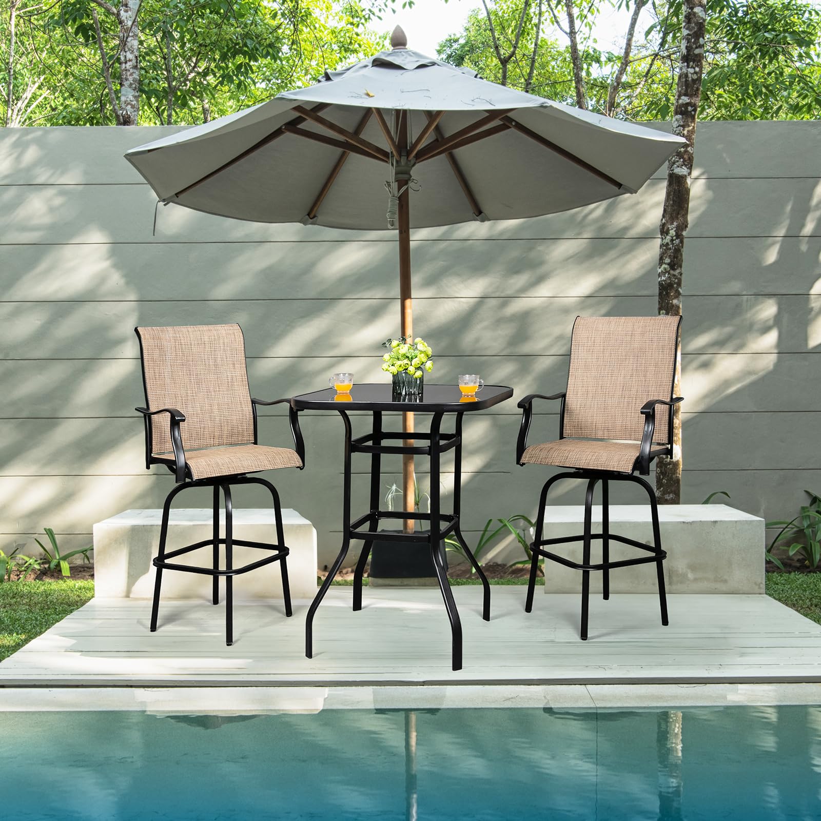 2 Pieces Outdoor Swivel Bar Stool Set Black