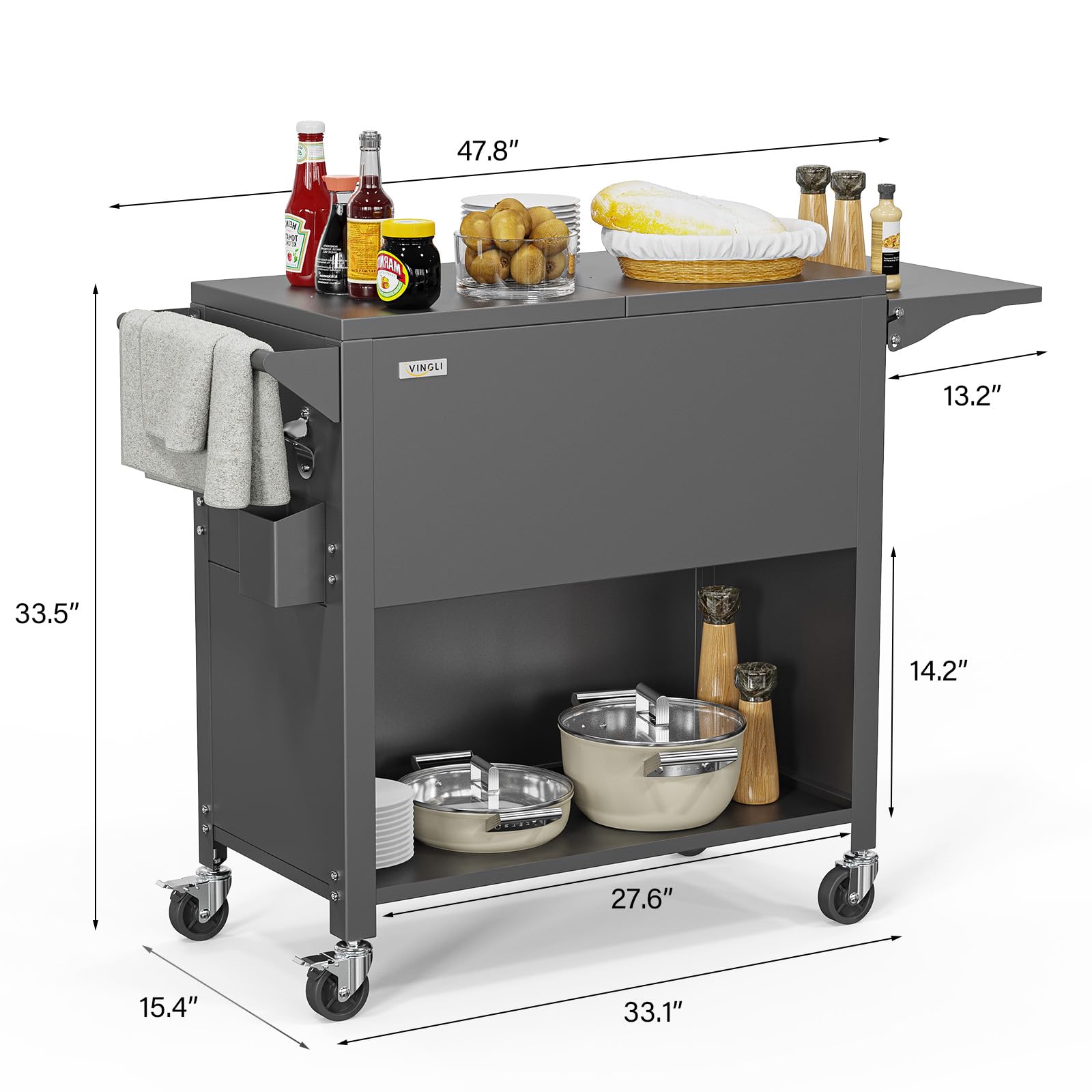 80 Quart Portable Outdoor Patio Rooling Cooler Cart with Shelf Grey