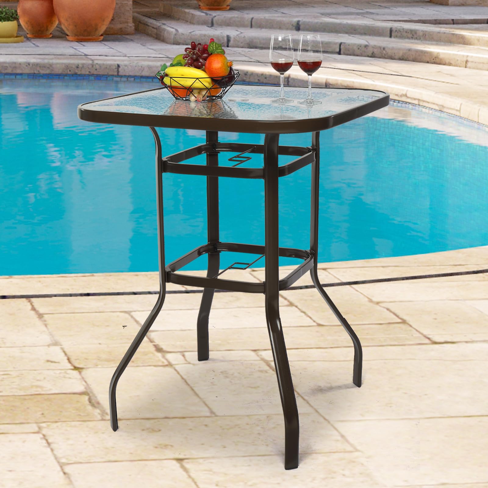 40 Inch Outdoor Bar Table with Umbrella Hole Brown