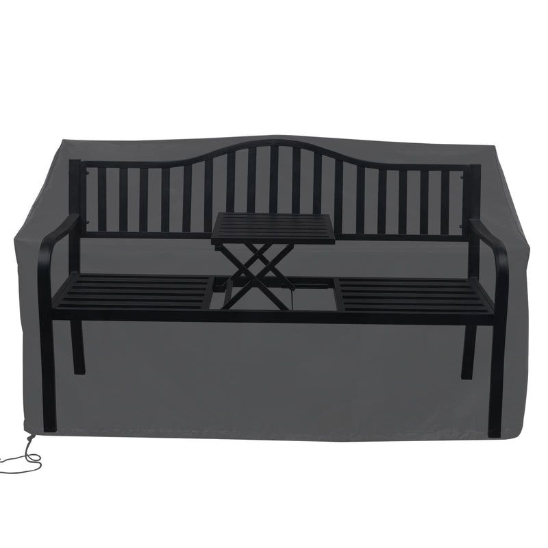 59 Inch Outdoor Bench Metal with Built in Table & Waterproof Cover