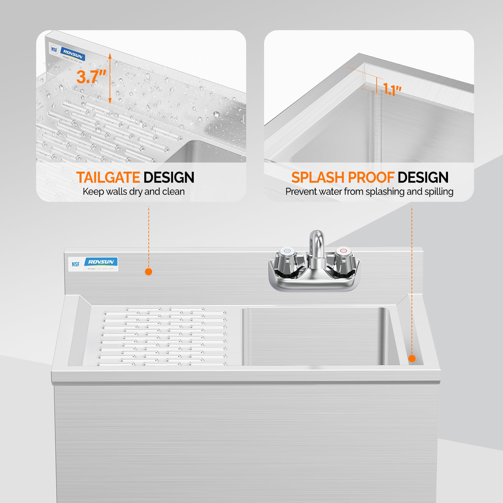 ROVSUN 1 Bowl Underbar Hand Sink with Faucet & Left Drainboard