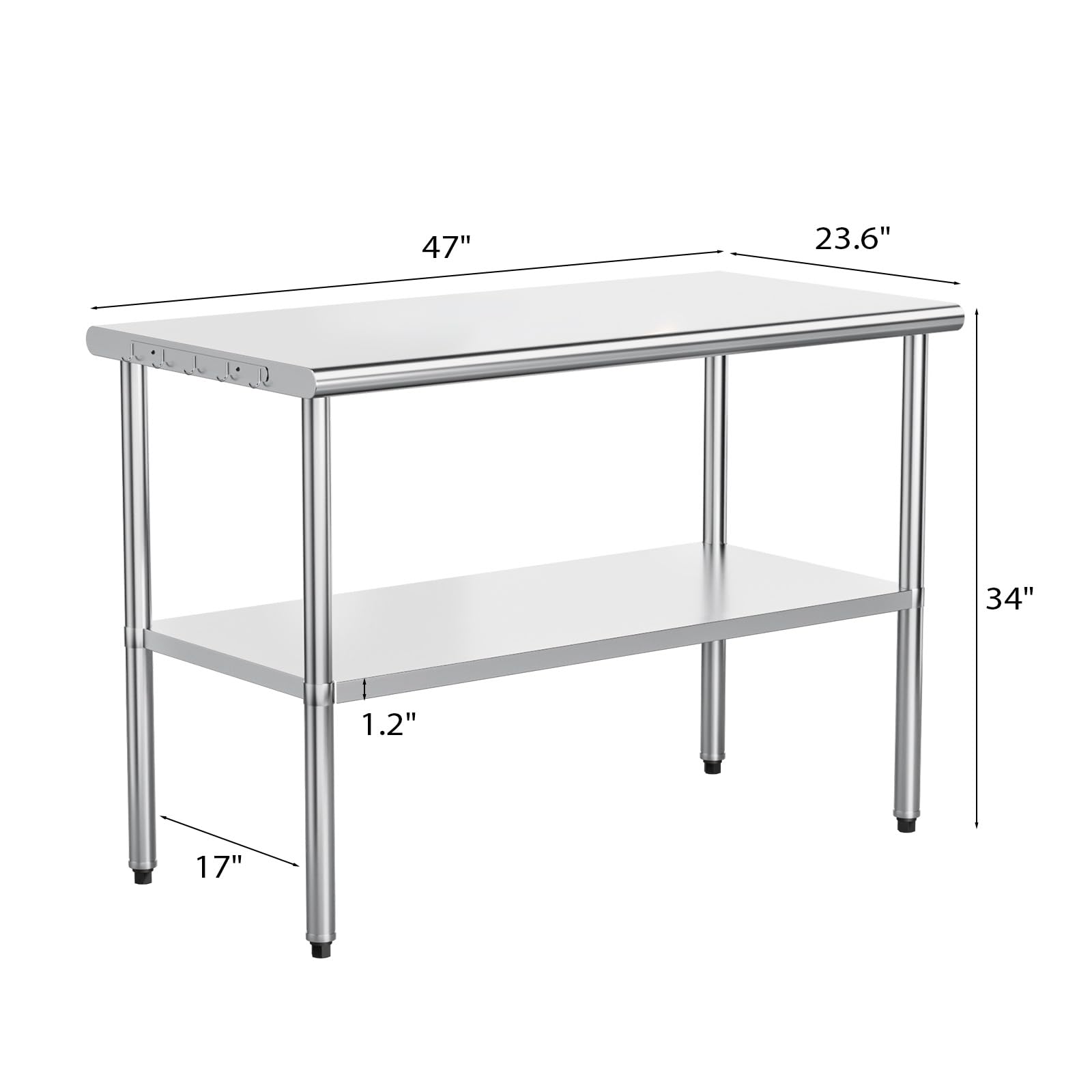 ROVSUN 24" x 47" Stainless Steel Table with Undershelf