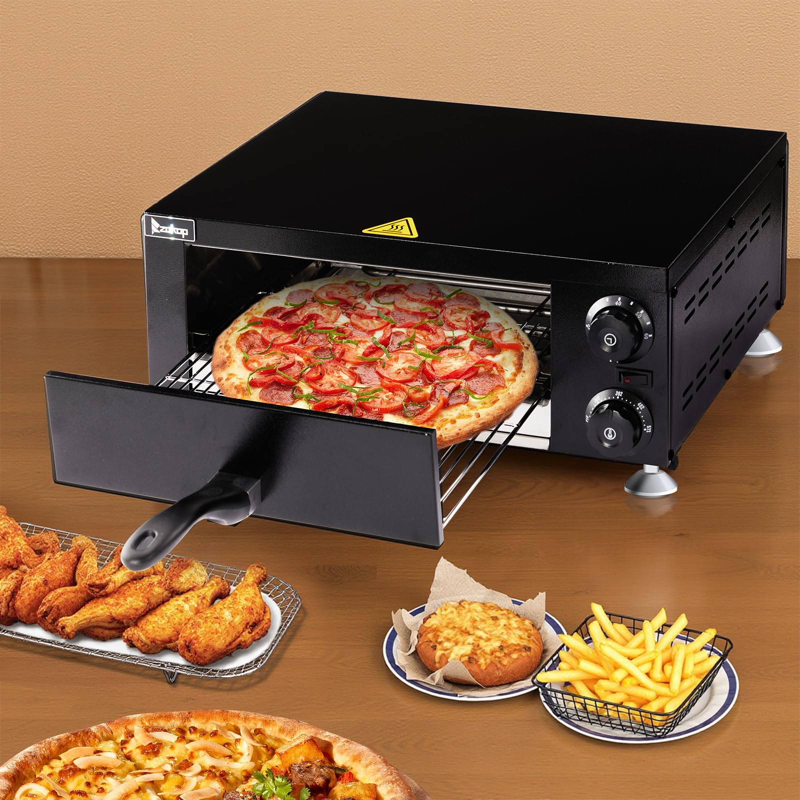 18.7" 1100W 110V Single Deck Pizza Oven Countertop Black