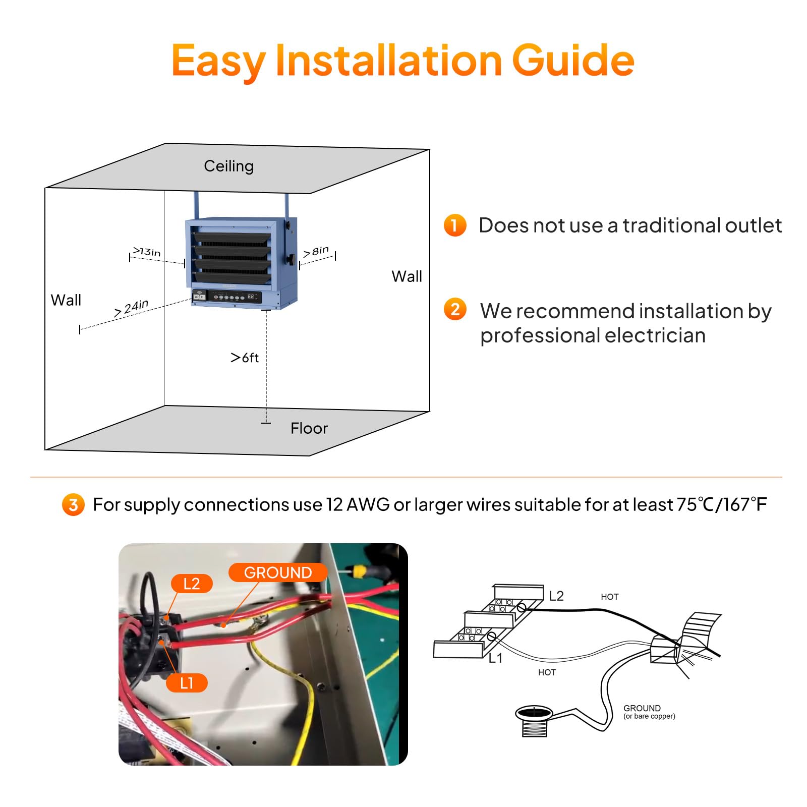 ROVSUN 5,000W 240V Electric Garage Heater with Remote & APP Control