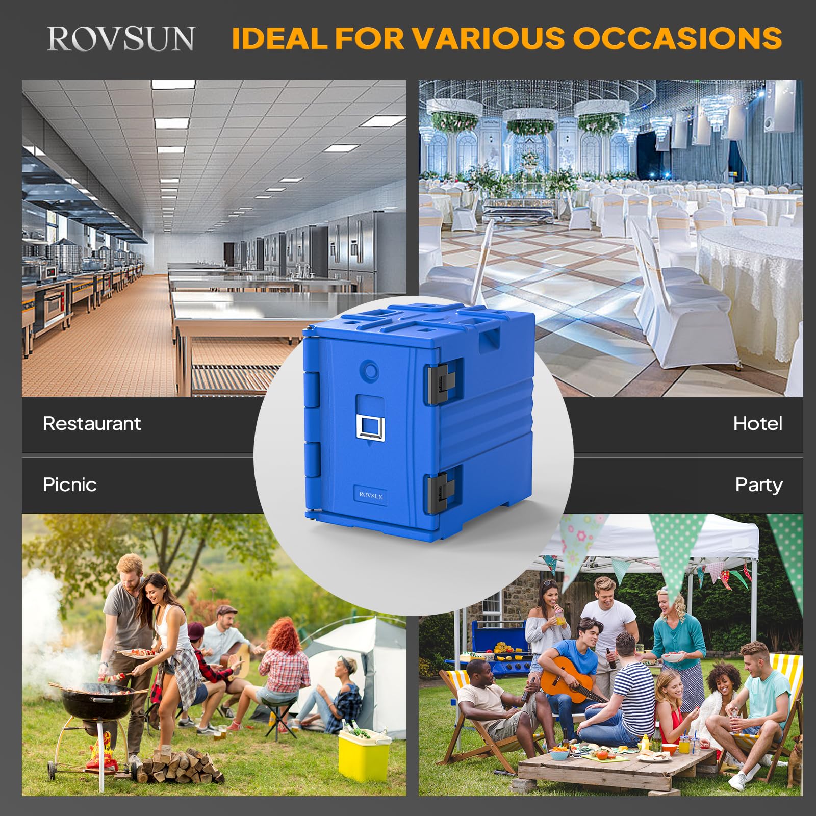 ROVSUN 82 QT Insulated Food Pan Carrier with Wheels Blue