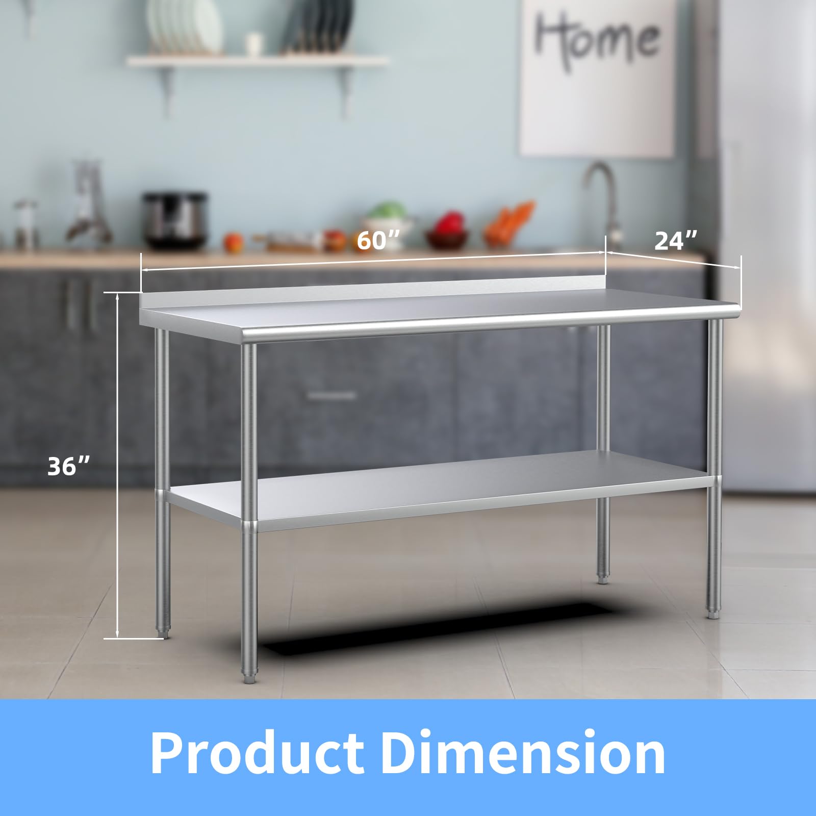 ROVSUN 24" x 60" Stainless Steel Table with Undershelf & Backsplash