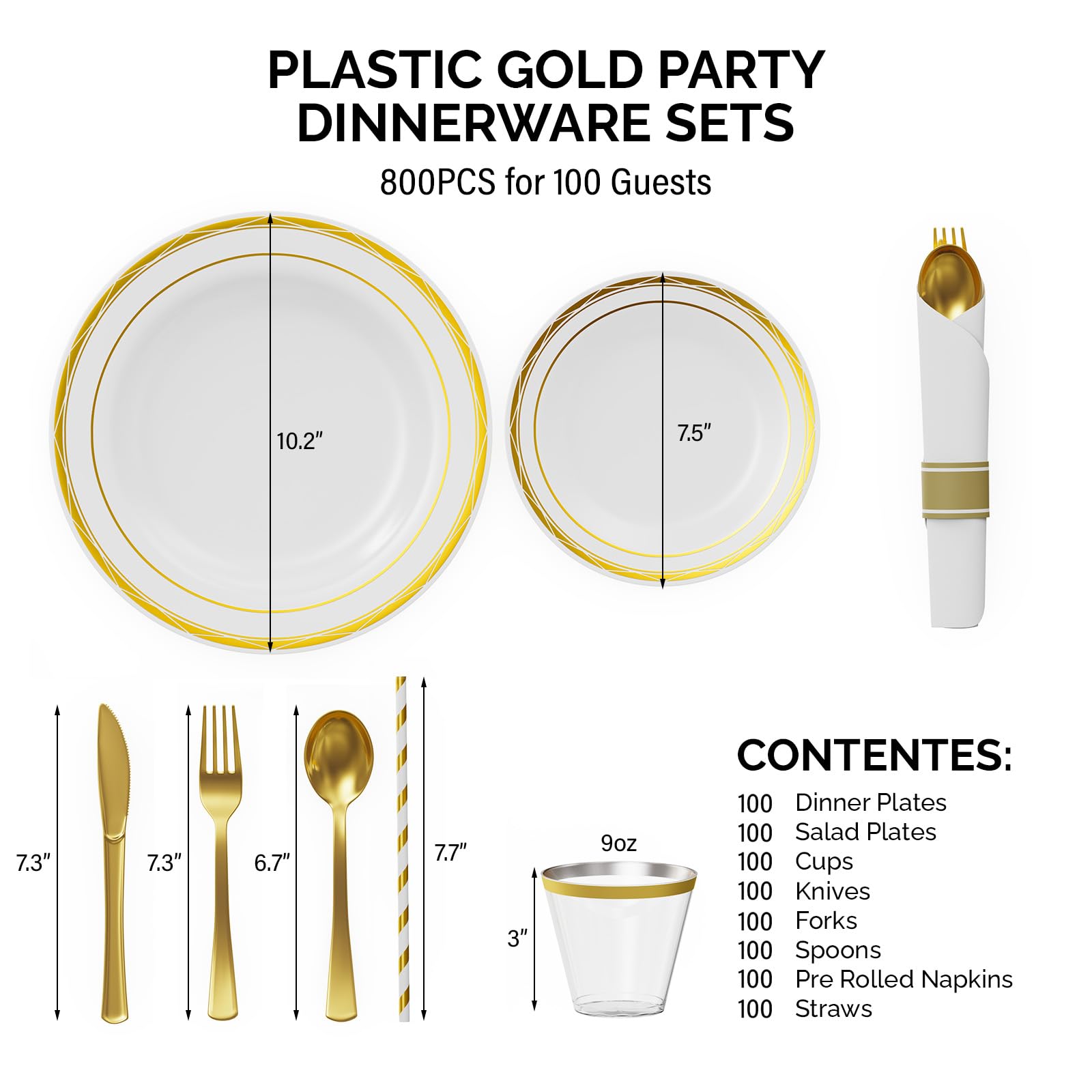 ROVSUN 800 Pieces Gold Pre Rolled Napkins Disposable Dinnerware Set